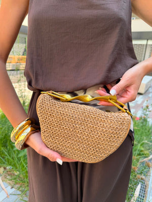 Borsa in paglia con manico gold