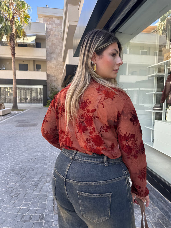 Body velato con ricami fiori curvy