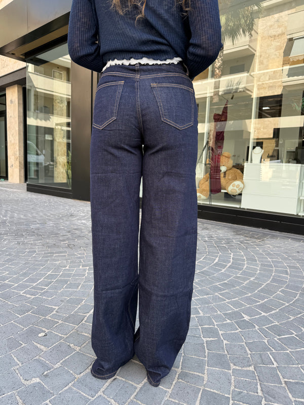 Jeans palazzo cuciture camel