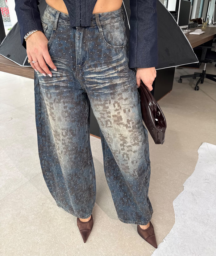 Jeans ballon con strass
