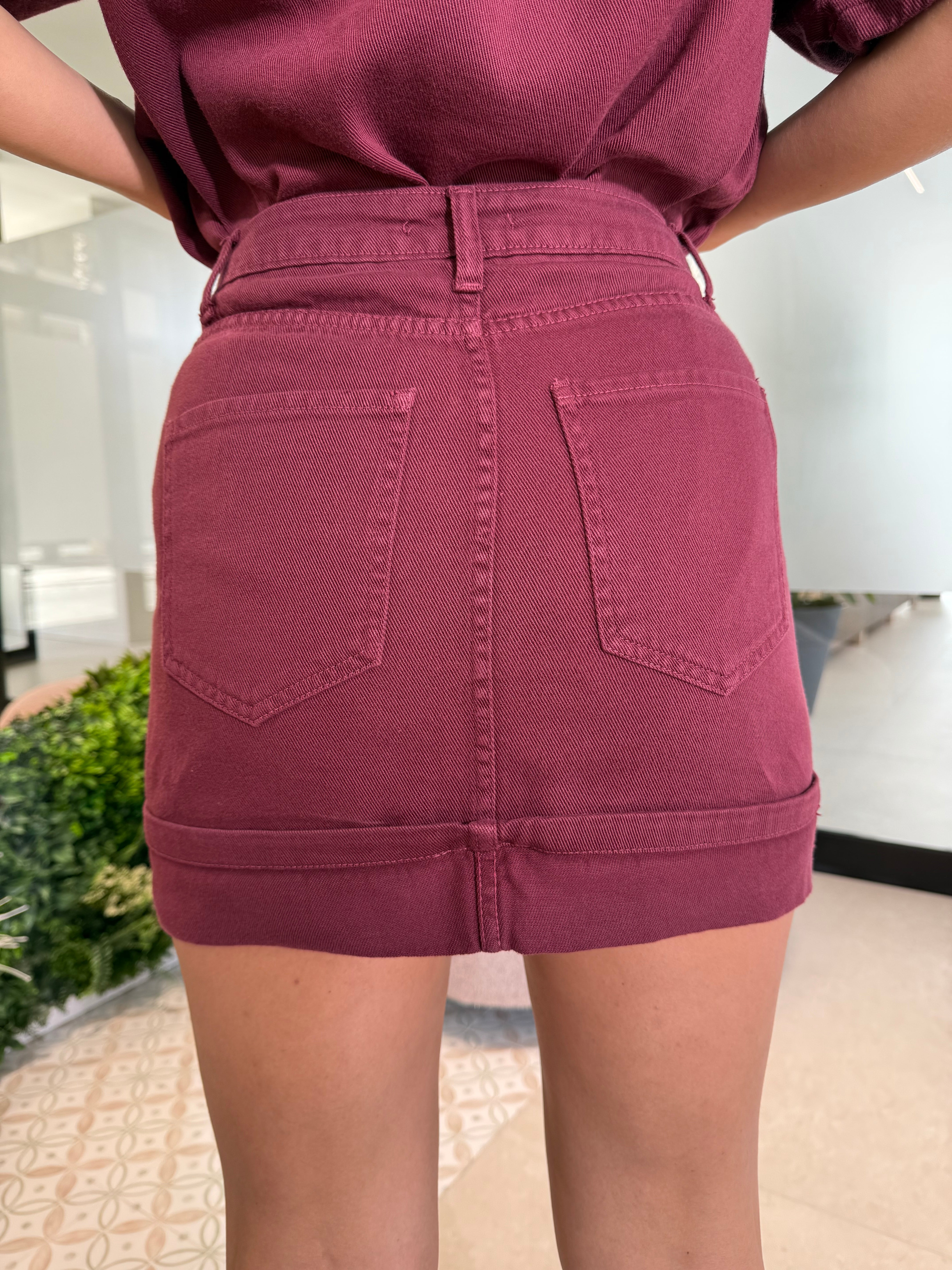 Gonna denim bordeaux