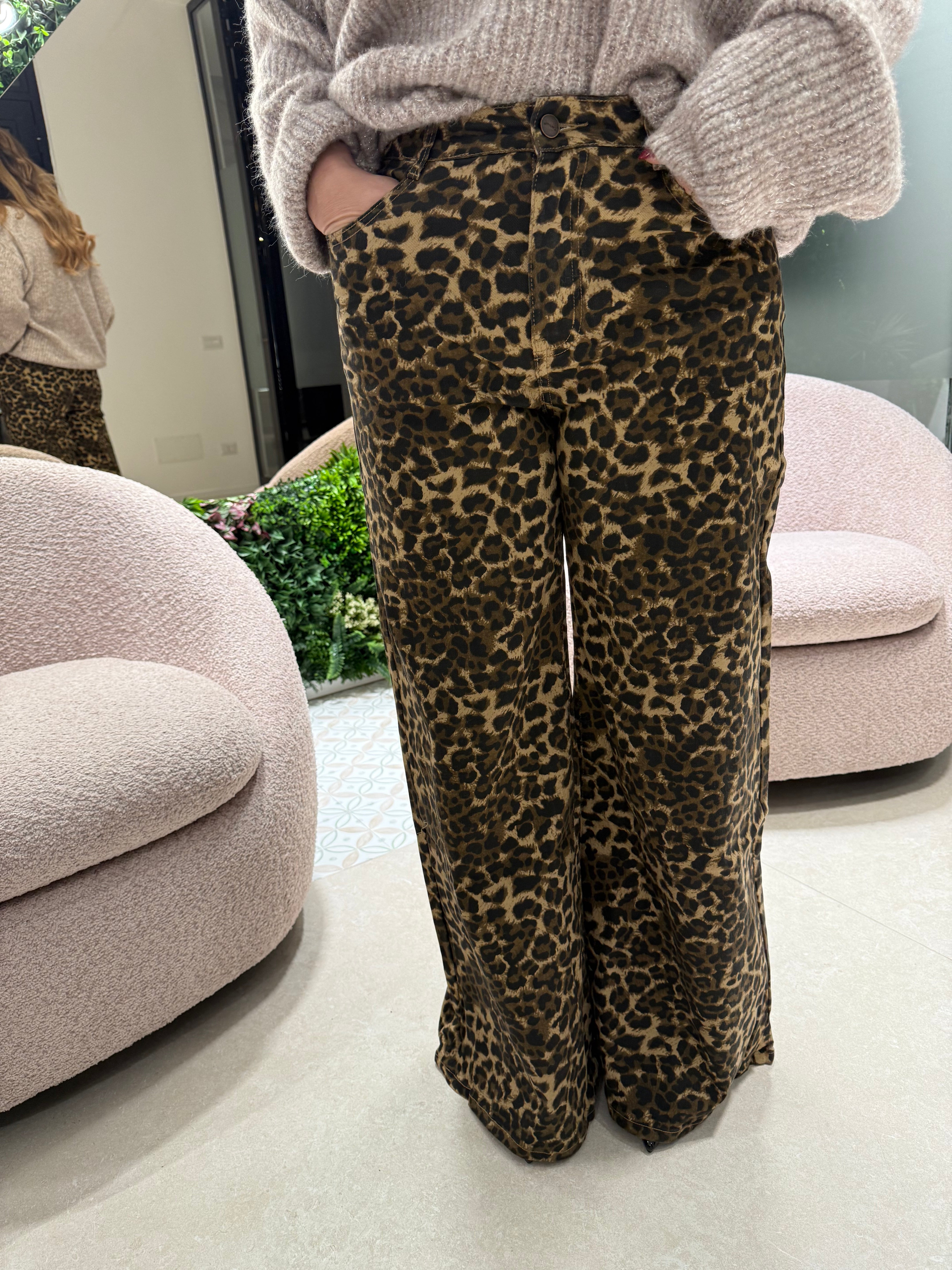 Jeans palazzo animalier
