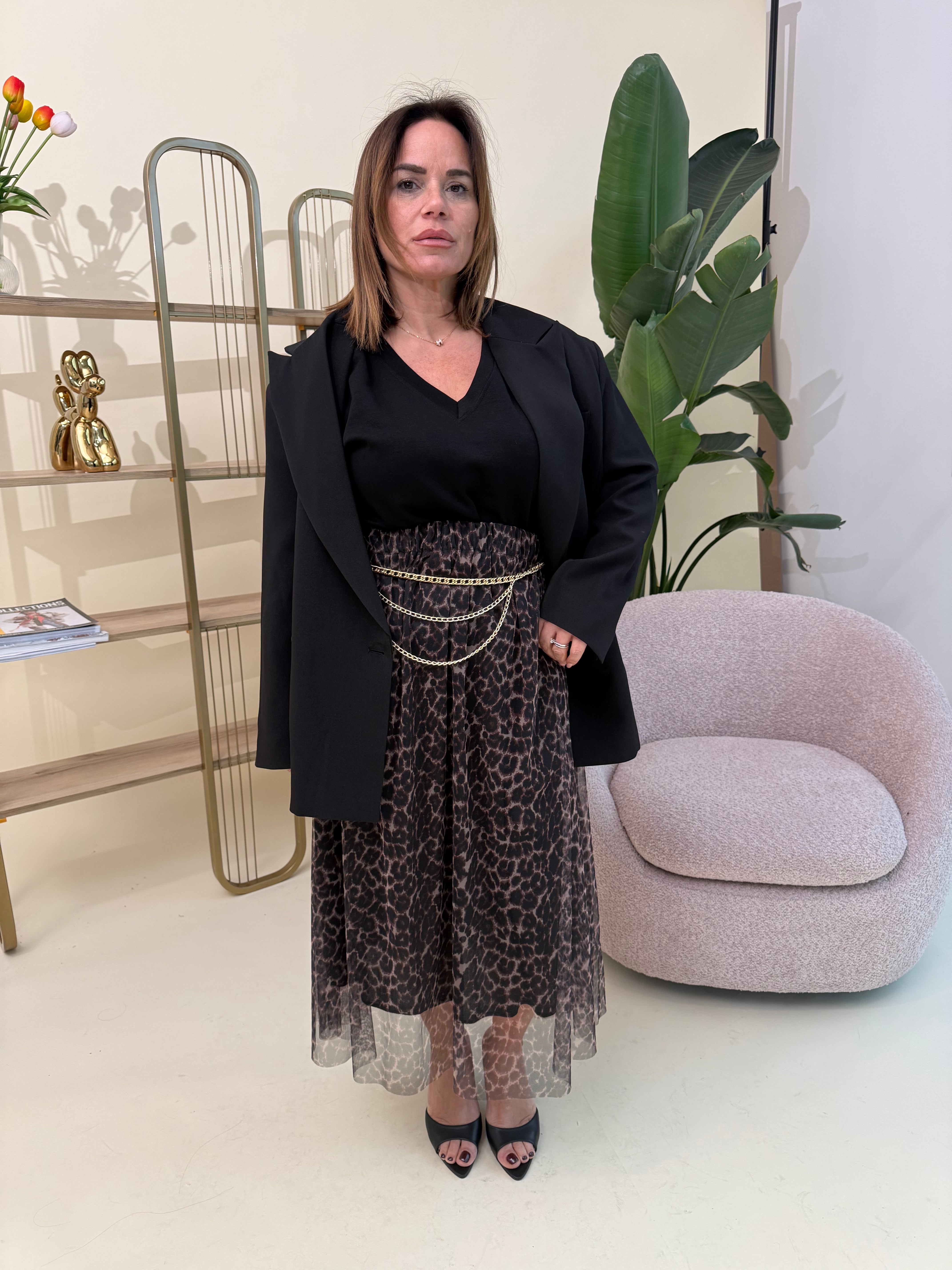 Gonna in tulle animalier