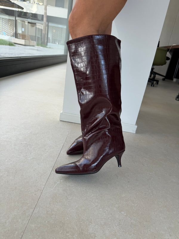 Stivale pitonato tacco mini bordeaux