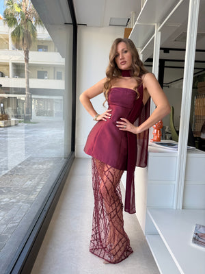 Abito bustier con gonna in paillettes