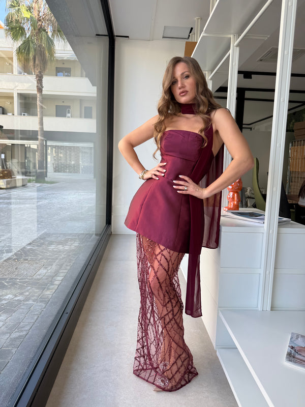 Abito bustier con gonna in paillettes