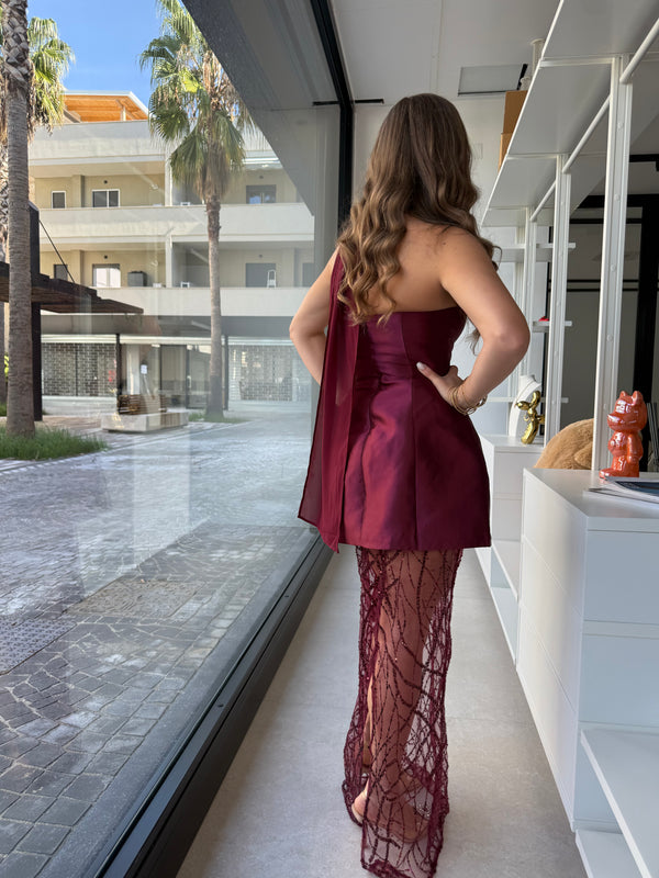 Abito bustier con gonna in paillettes
