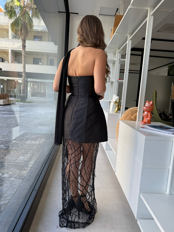 Abito bustier con gonna in paillettes