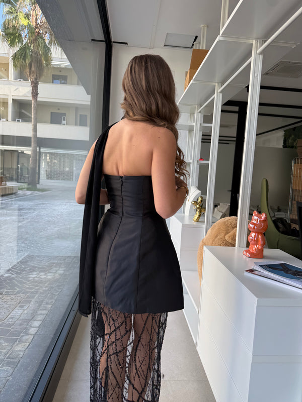 Abito bustier con gonna in paillettes