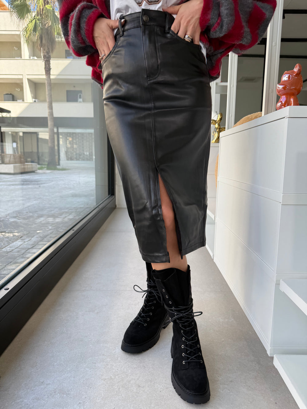 Gonna midi ecopelle