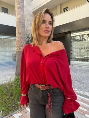 Maglia long sleeve in lana rasata con bottoncini