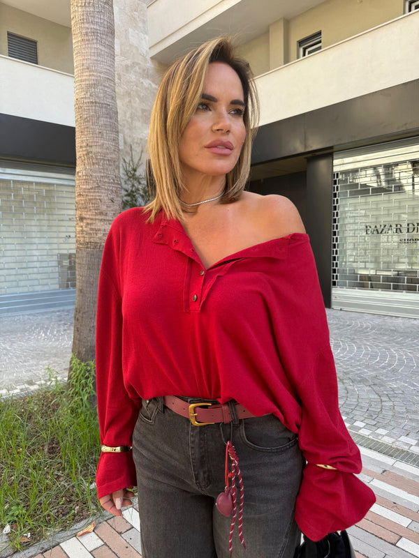 Maglia long sleeve in lana rasata con bottoncini