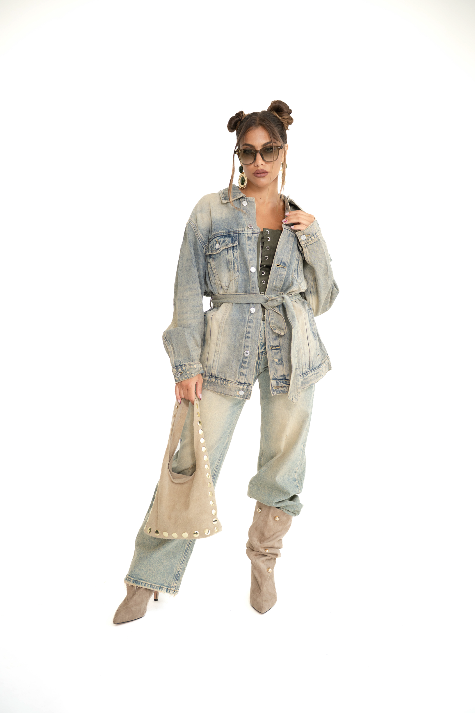 Giubbino in denim con cintura