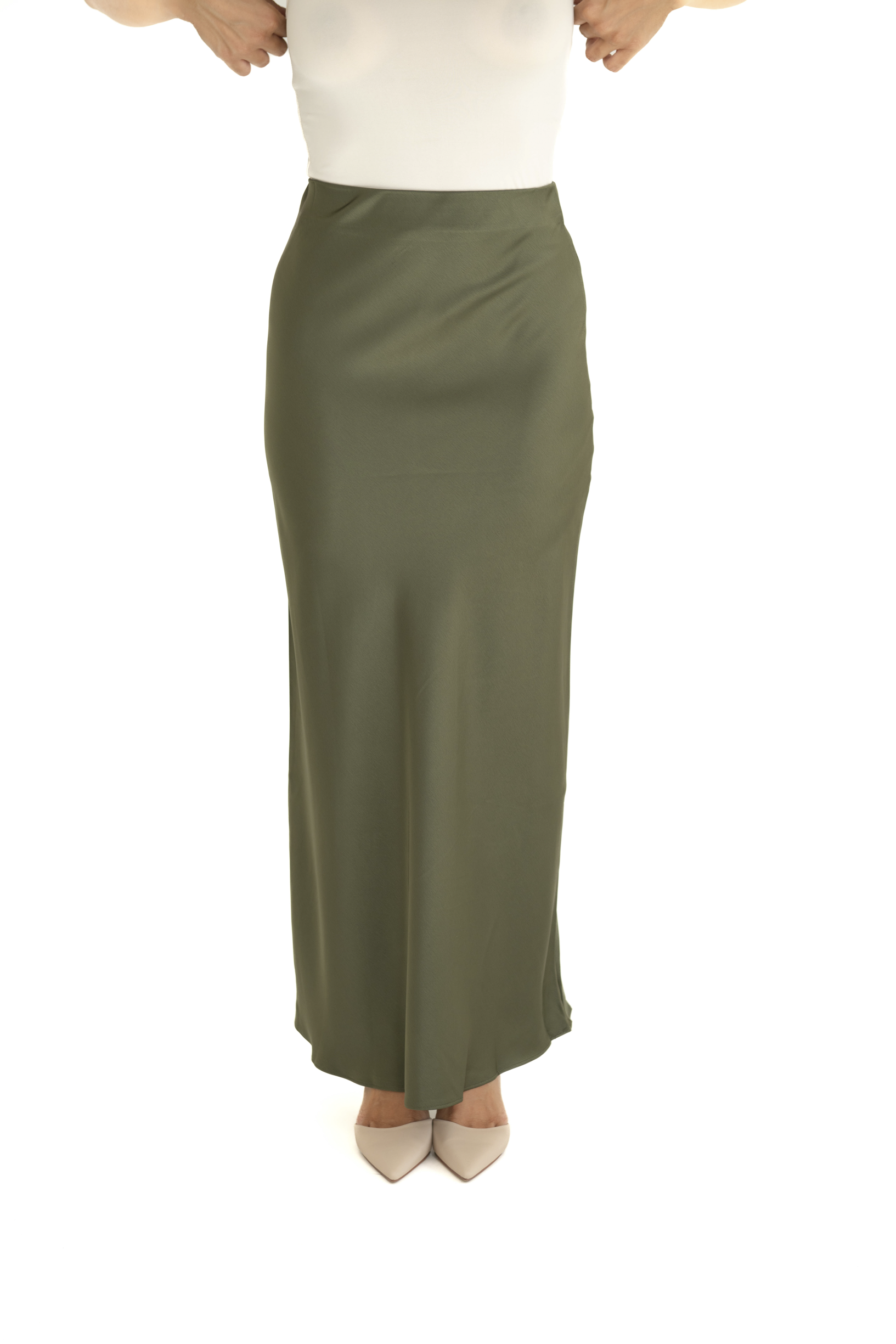 Gonna in raso midi verde