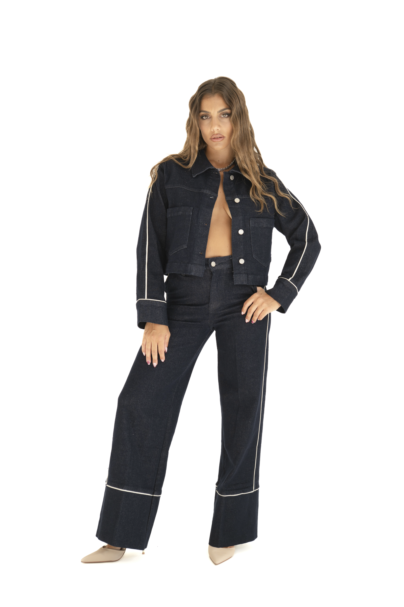 Cordset in jeans cuciture bianche
