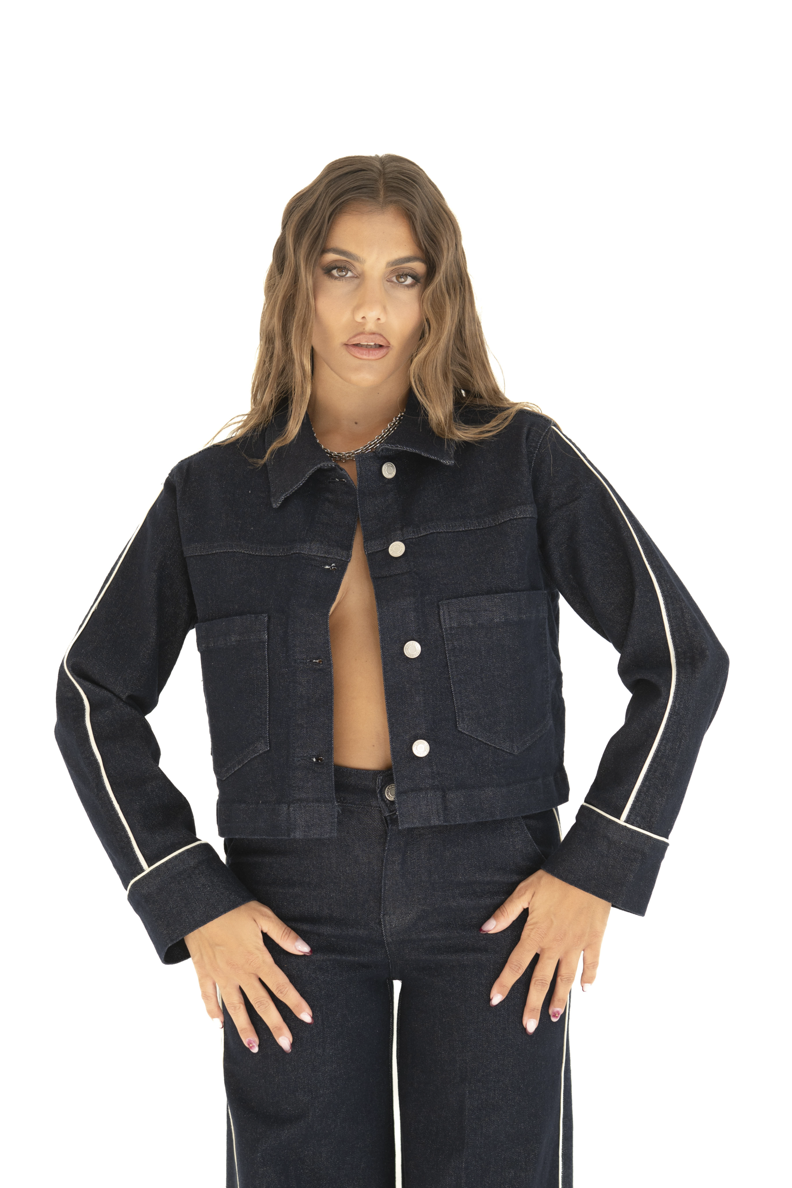 Cordset in jeans cuciture bianche