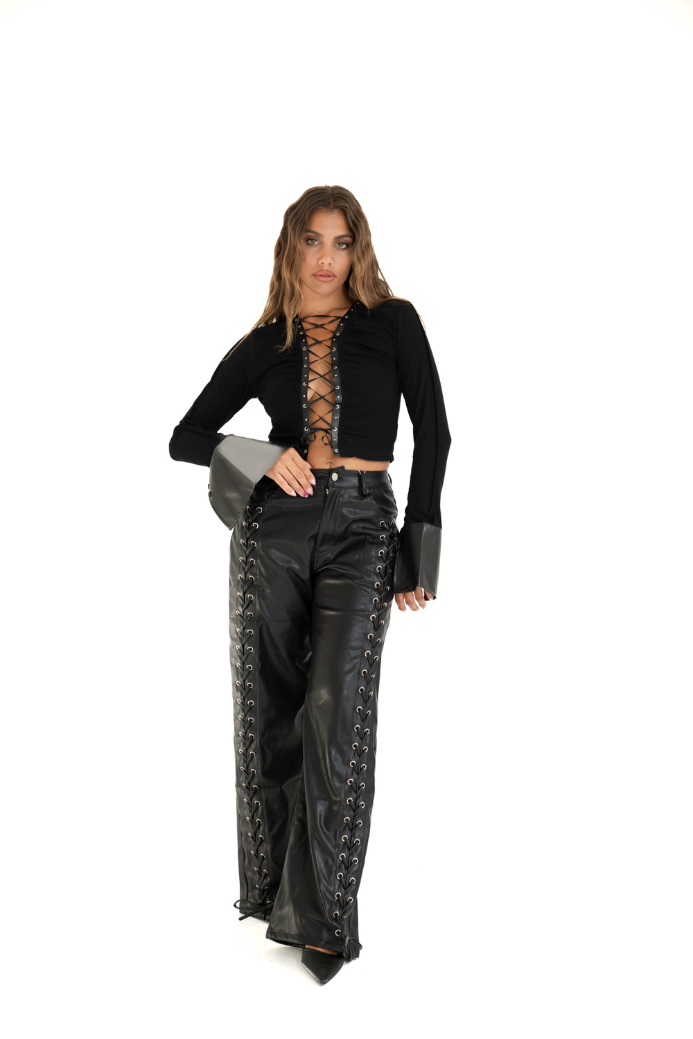 Maglia con stringhe black