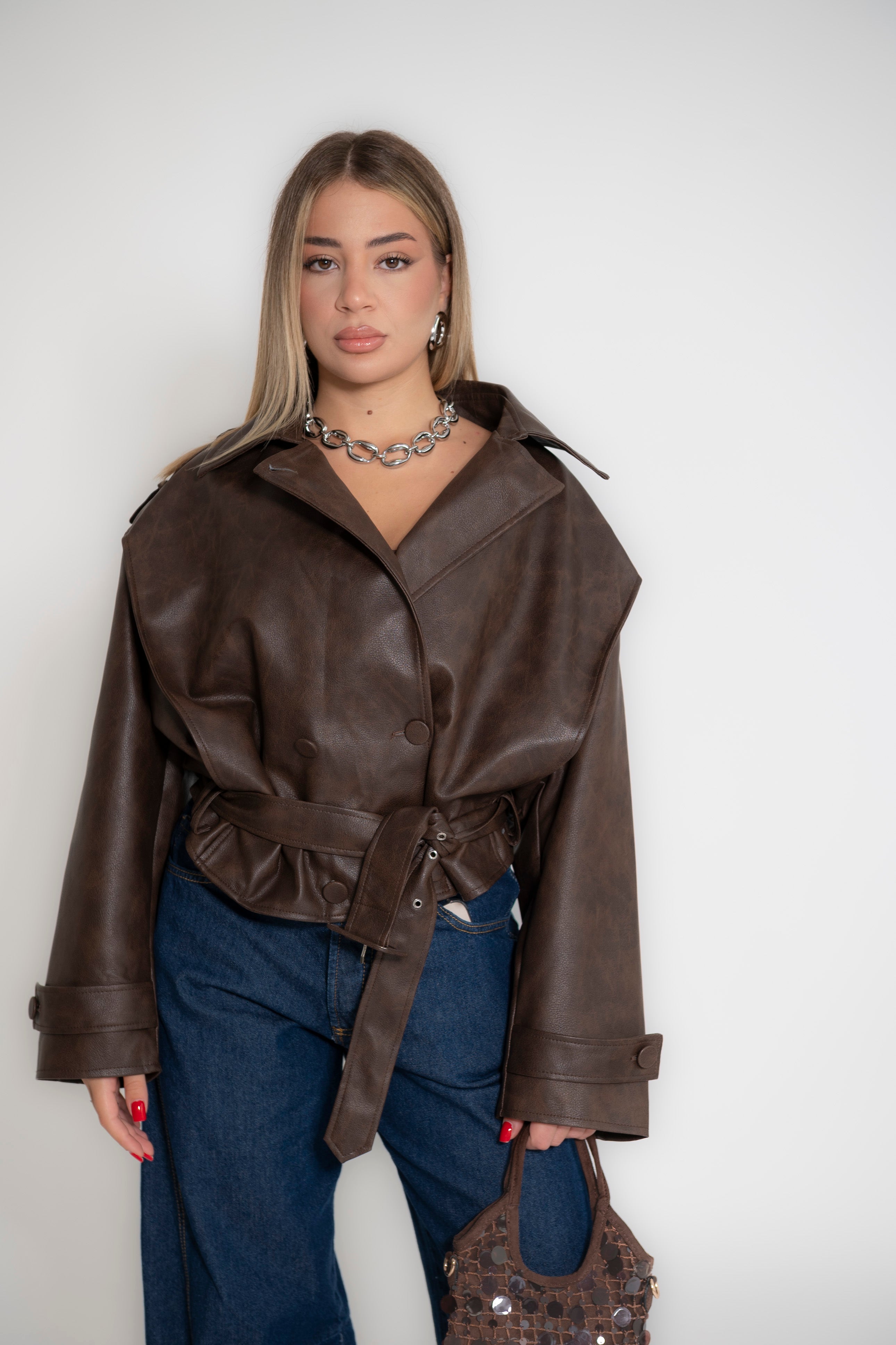 Trench corto ecopelle brown