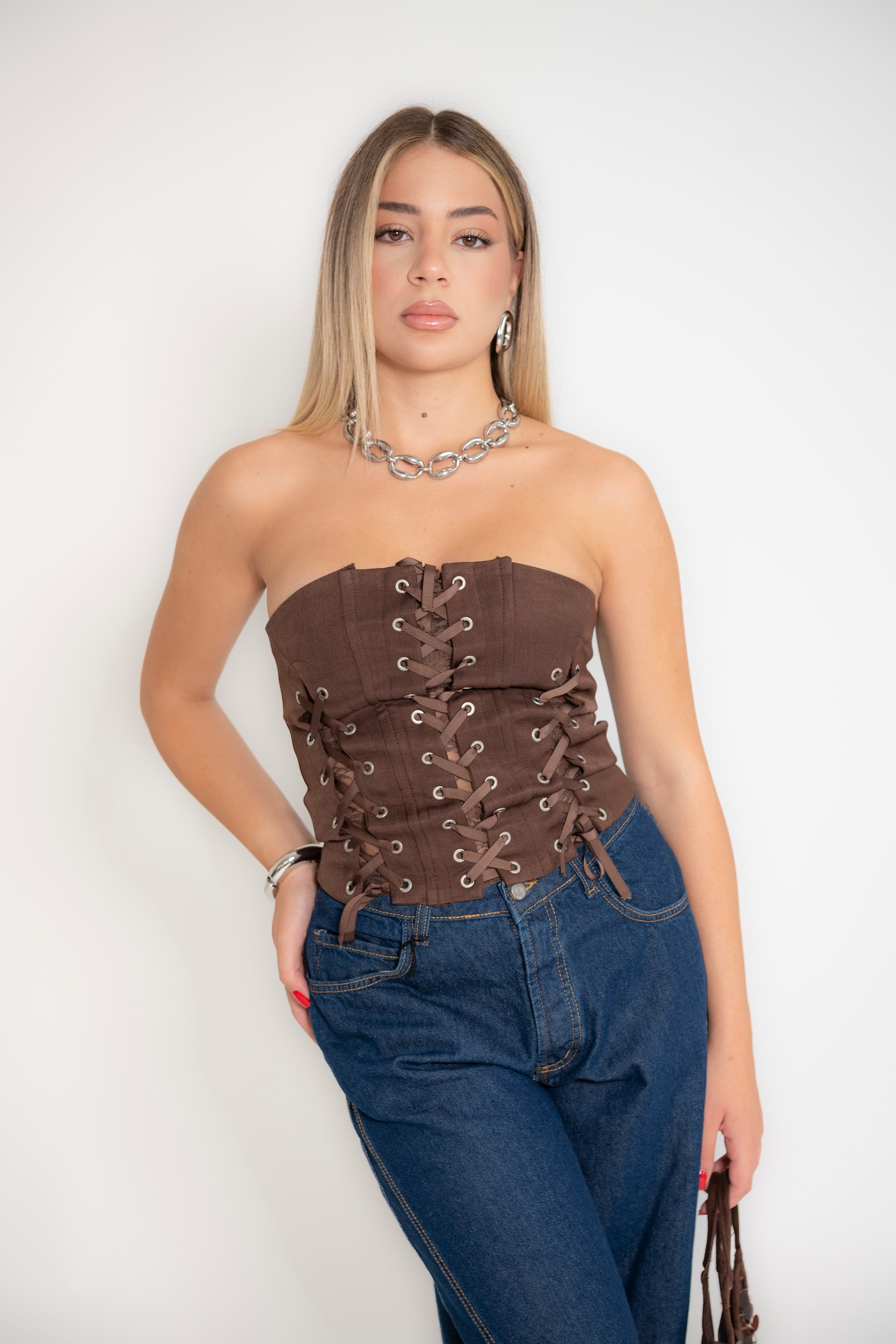 Corsetto stringato brown