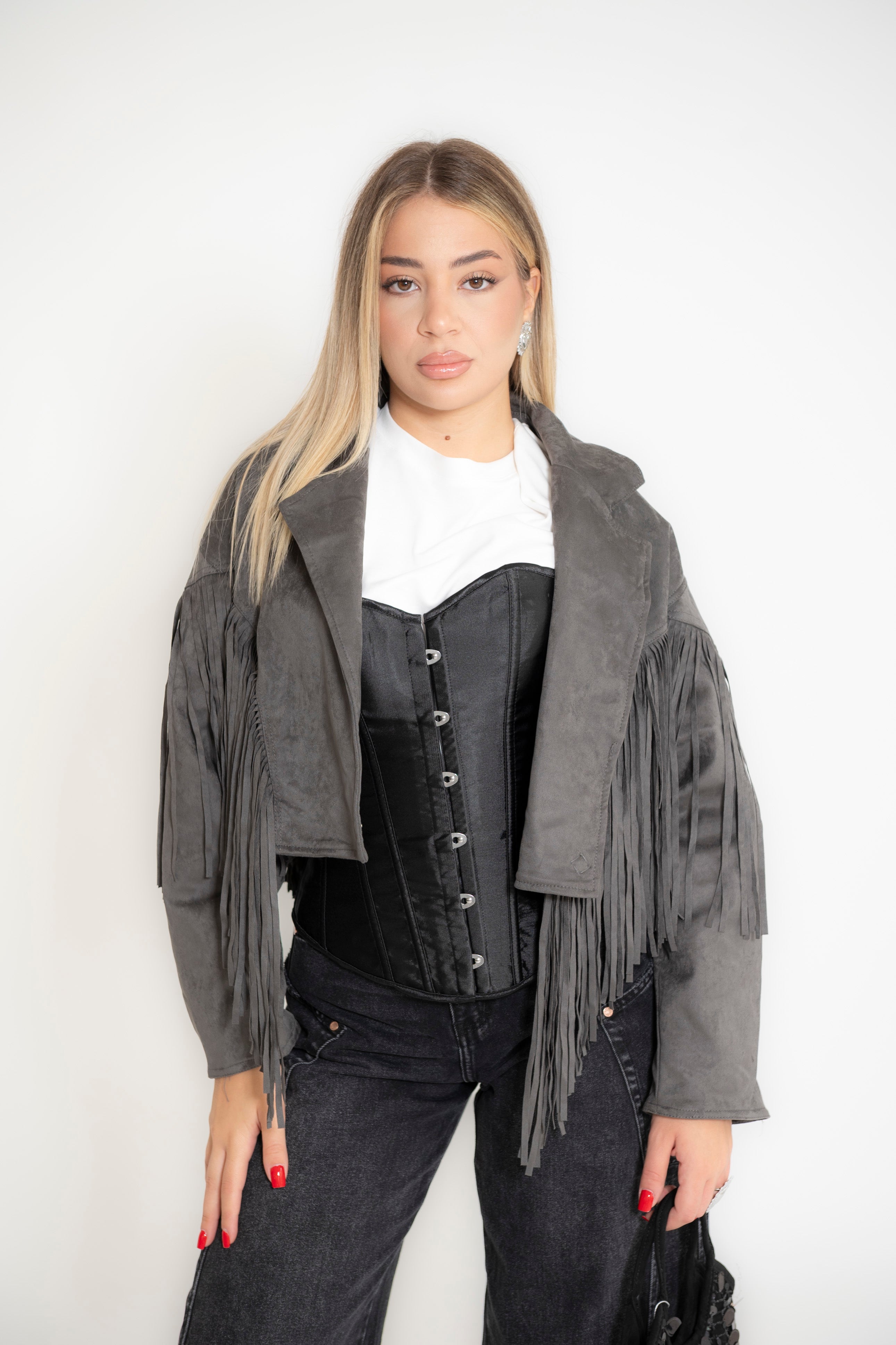 Giubbino in renna crop frange