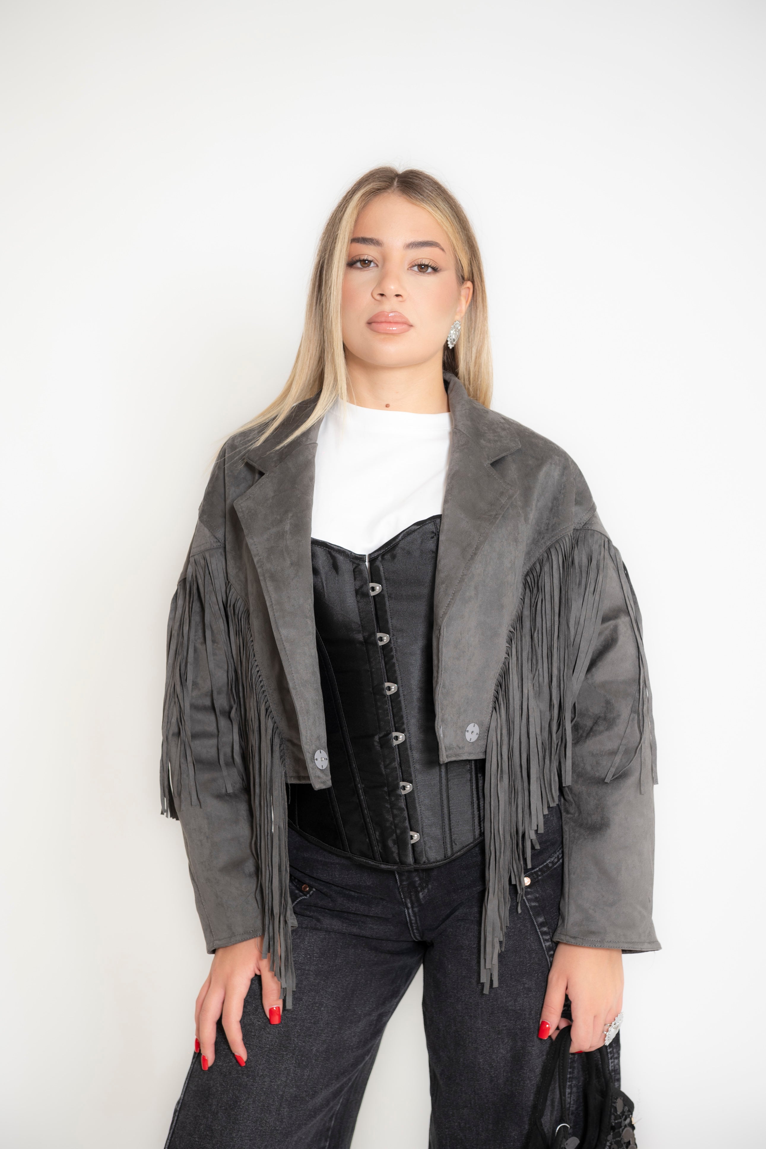 Giubbino in renna crop frange