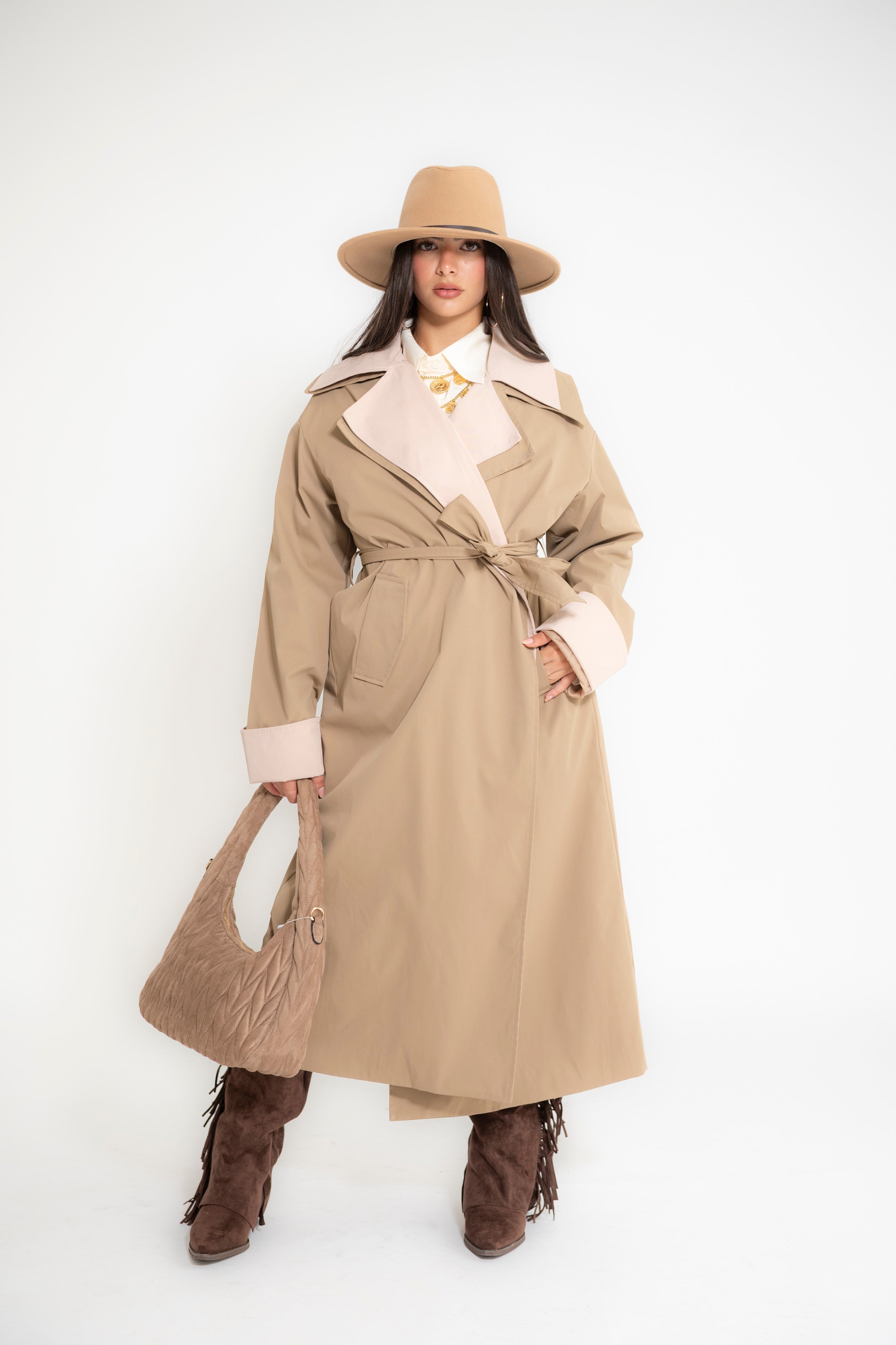 Trench bicolore camel