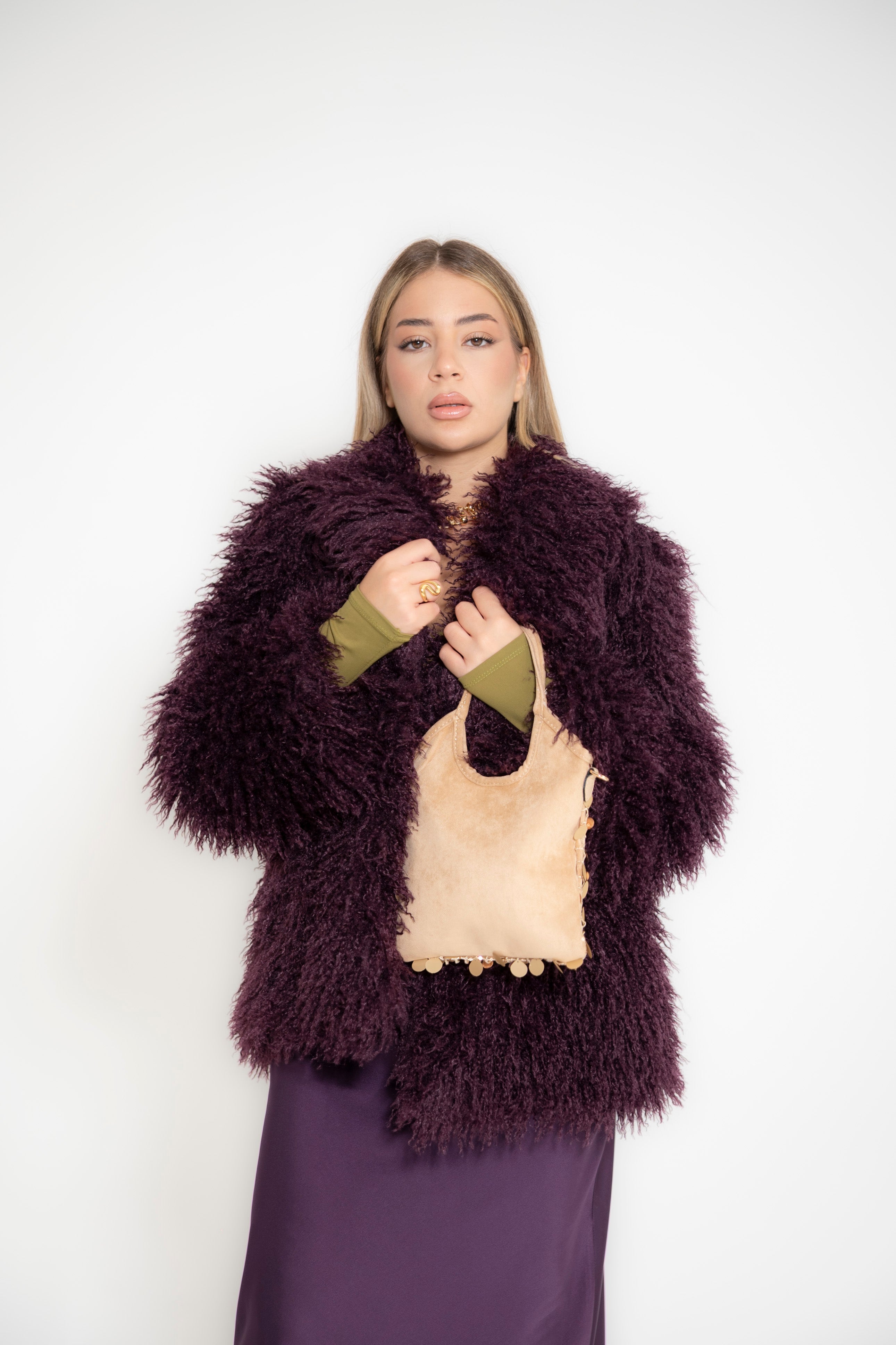 Pelliccia corta teddy bordeaux