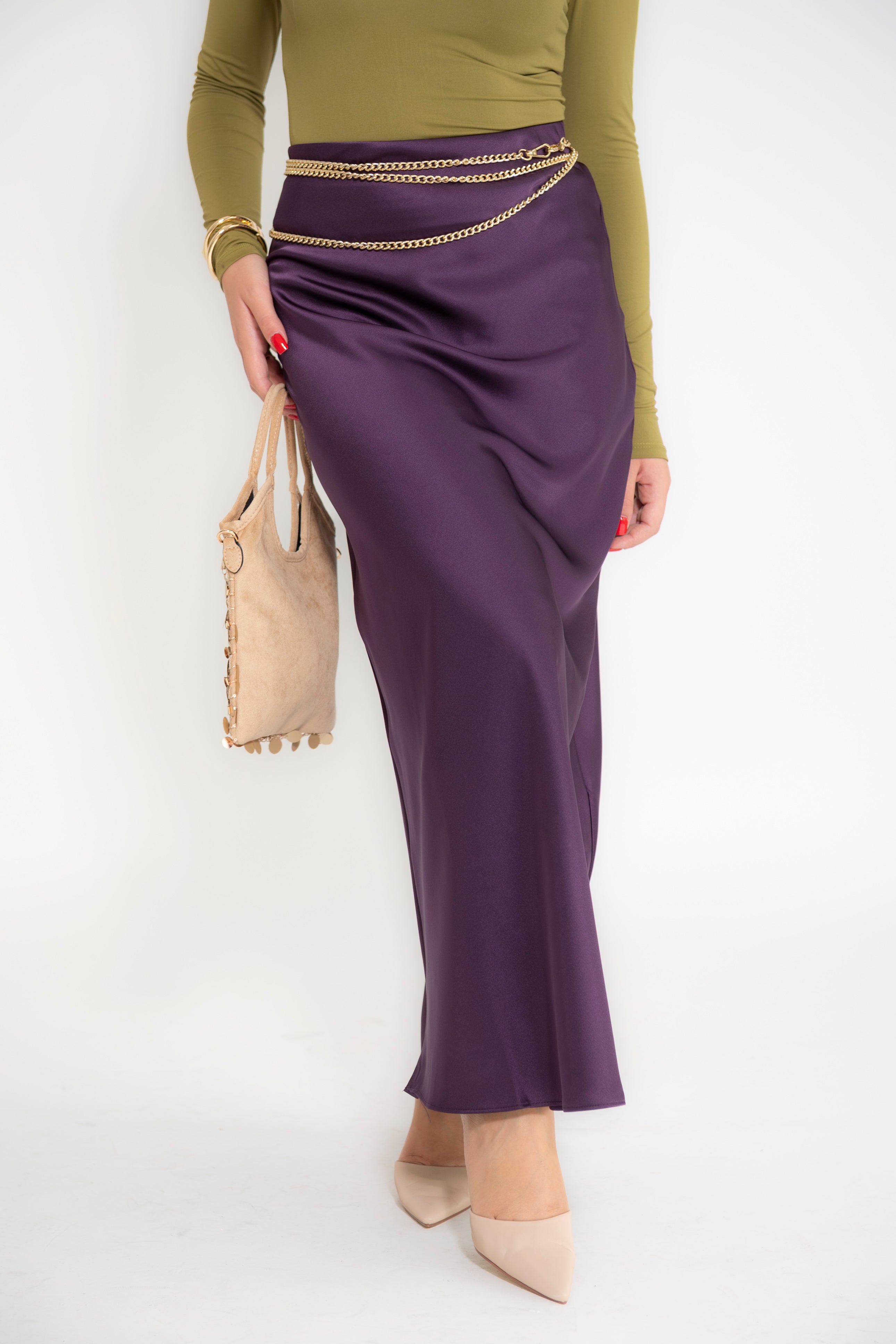 Gonna in raso midi viola