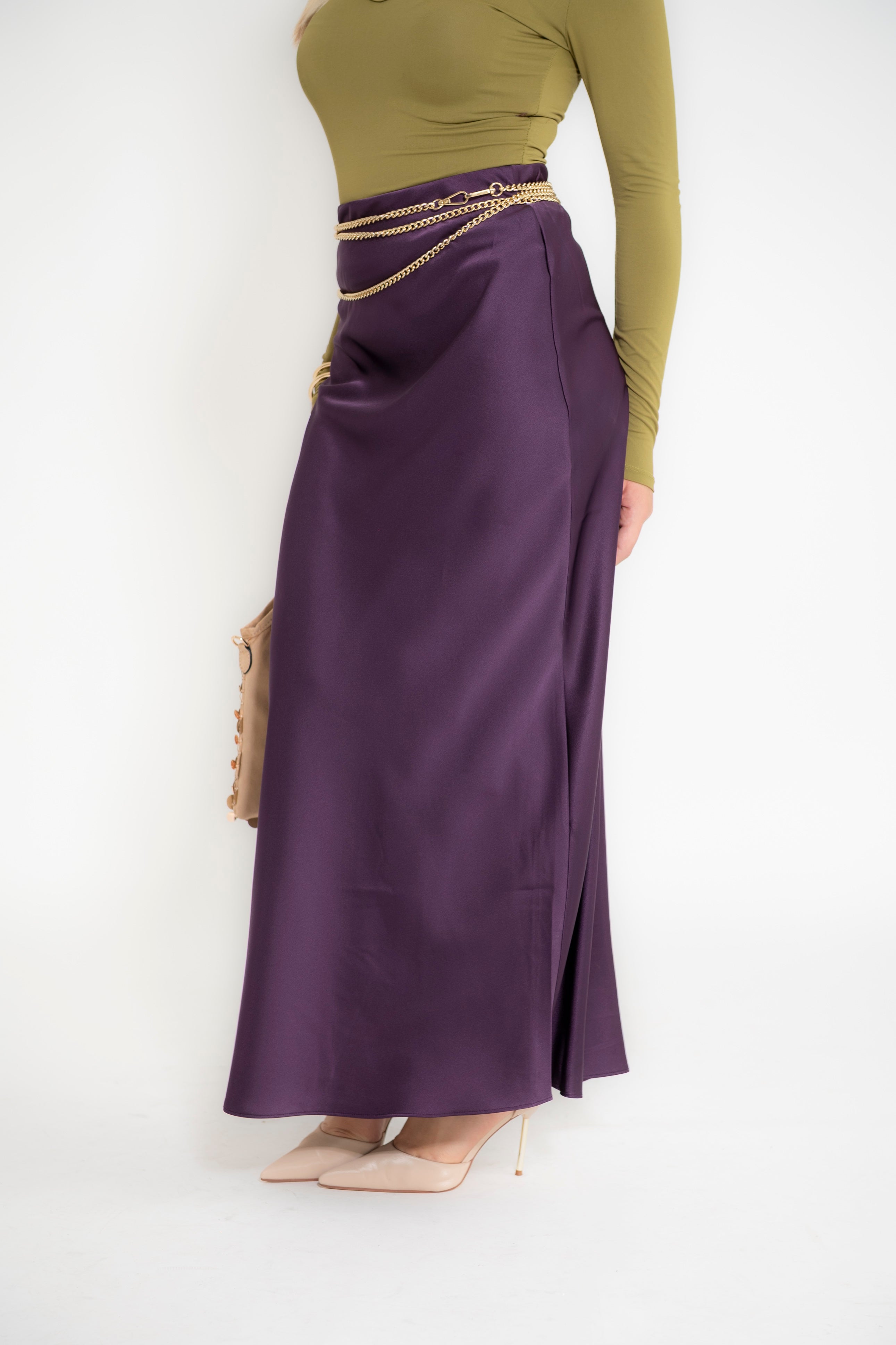 Gonna in raso midi viola
