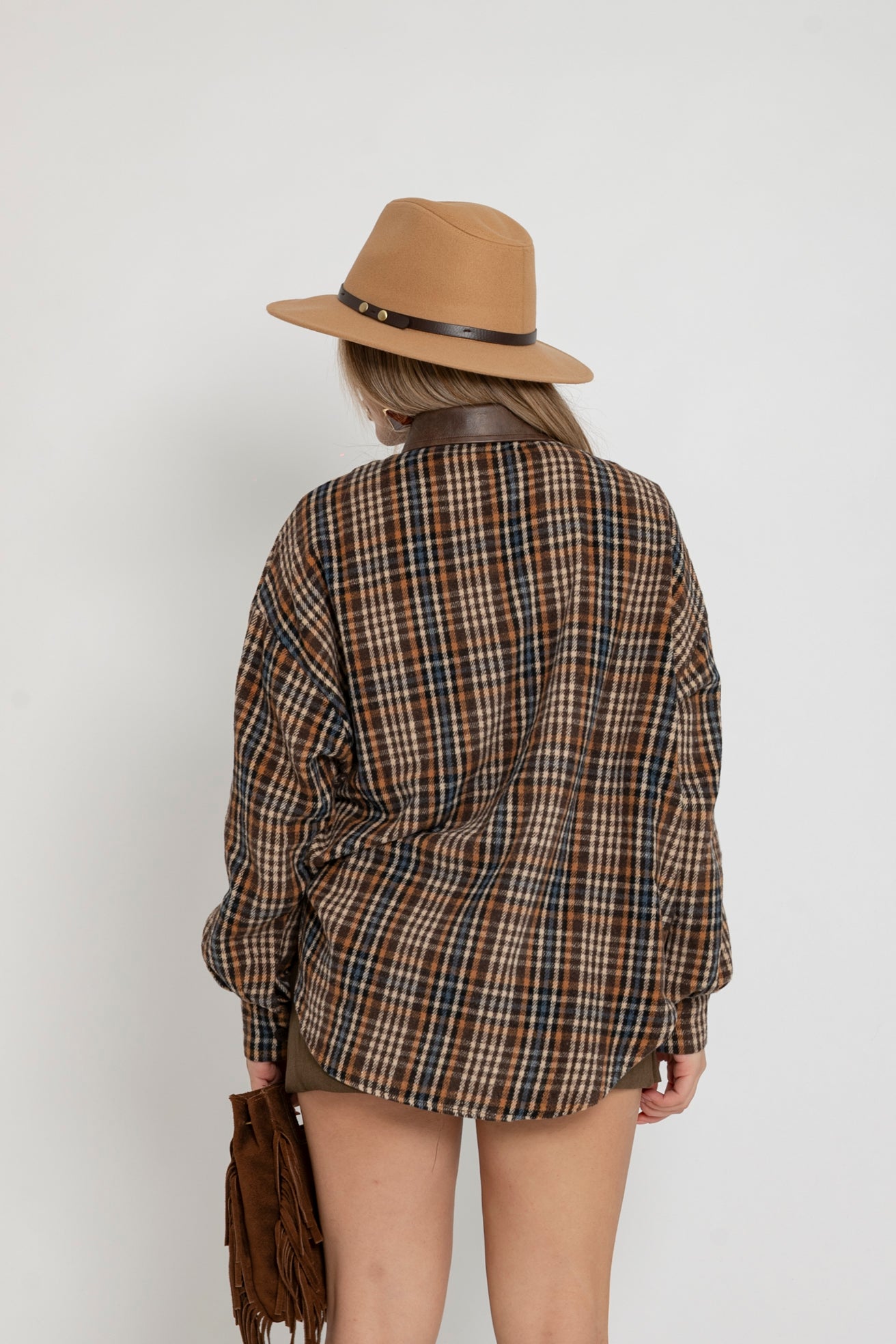 Camicia quadretti con colletto ecopelle