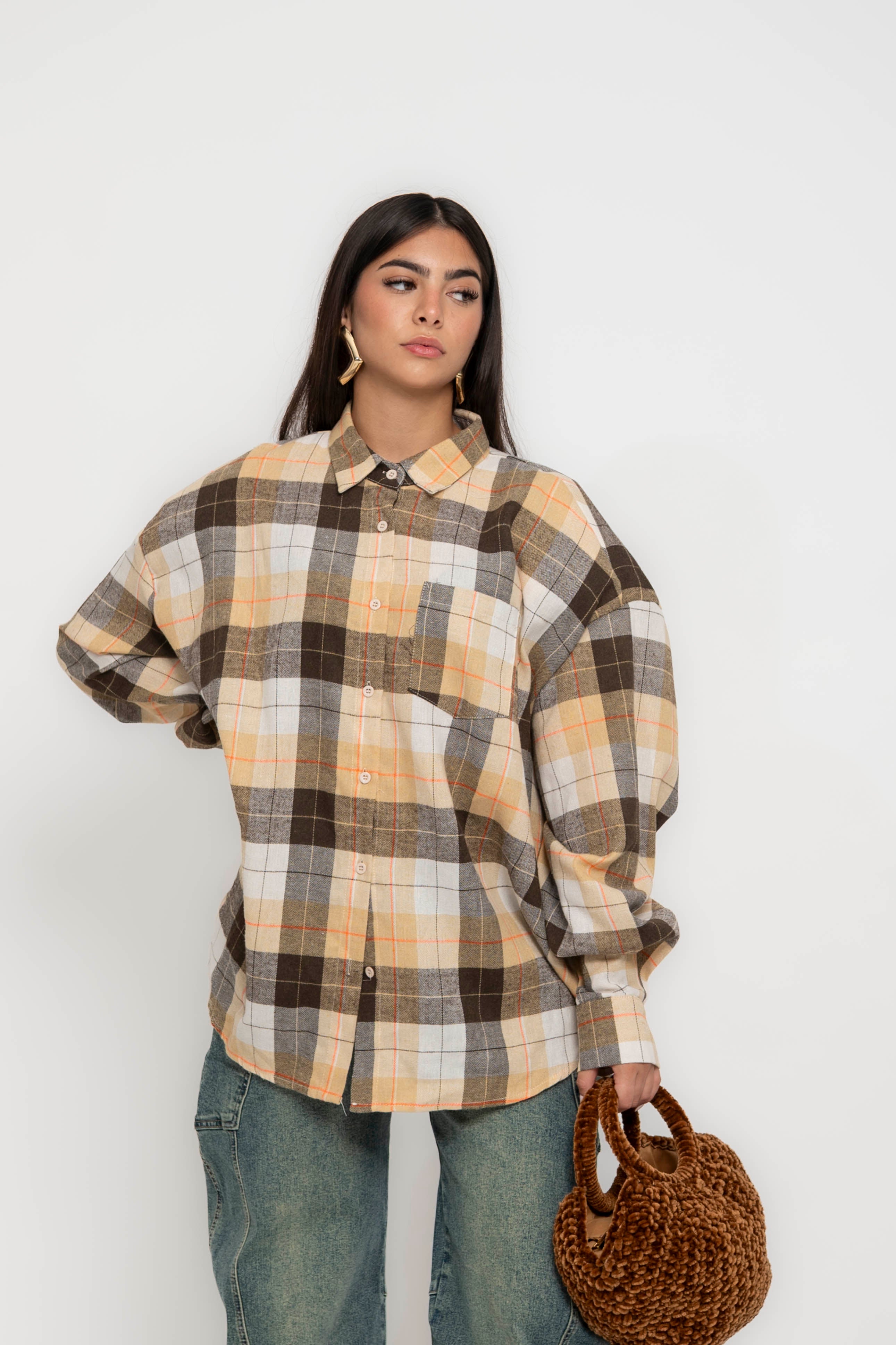 Camicia quadroni flanella beige