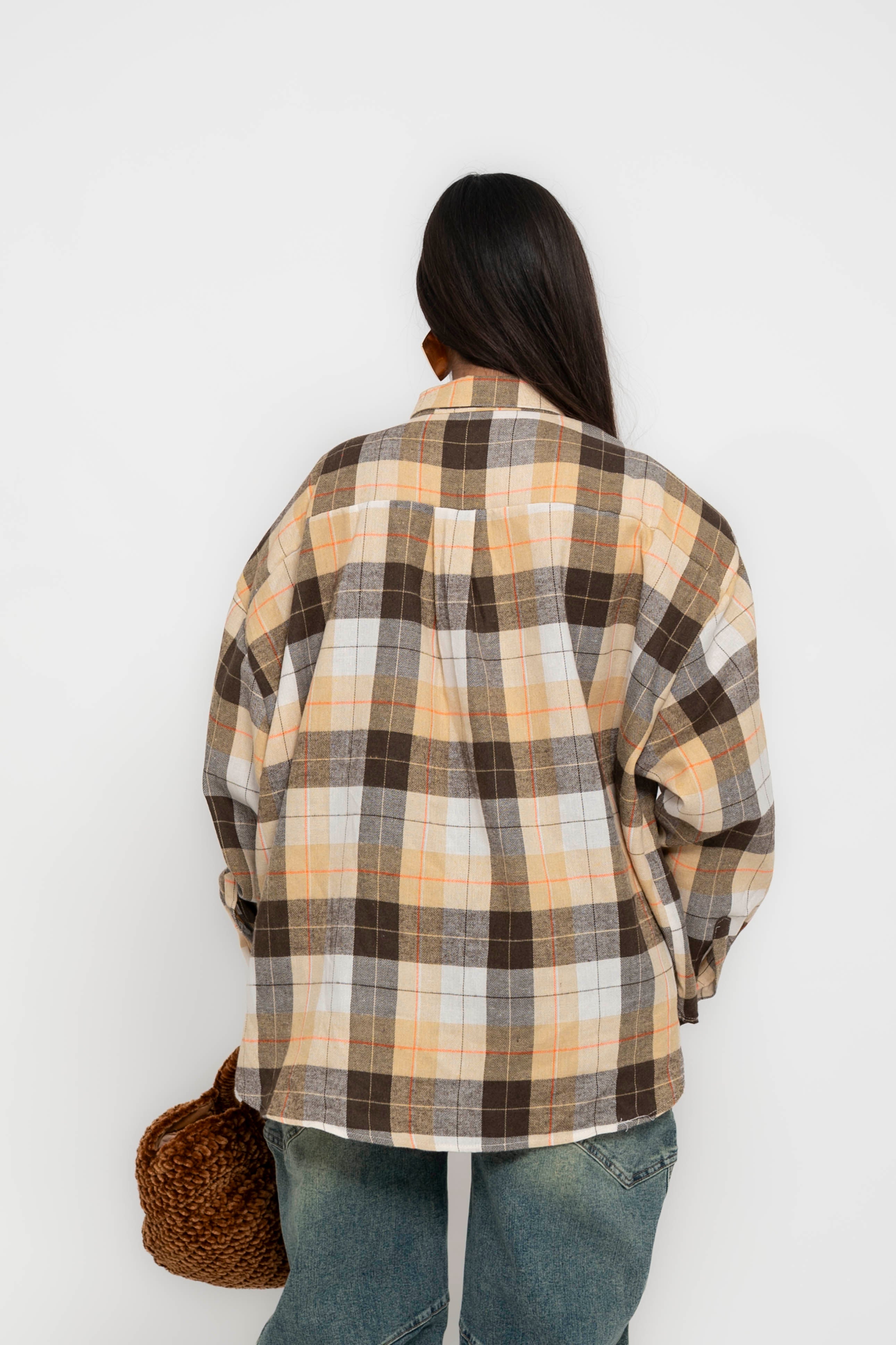 Camicia quadroni flanella beige