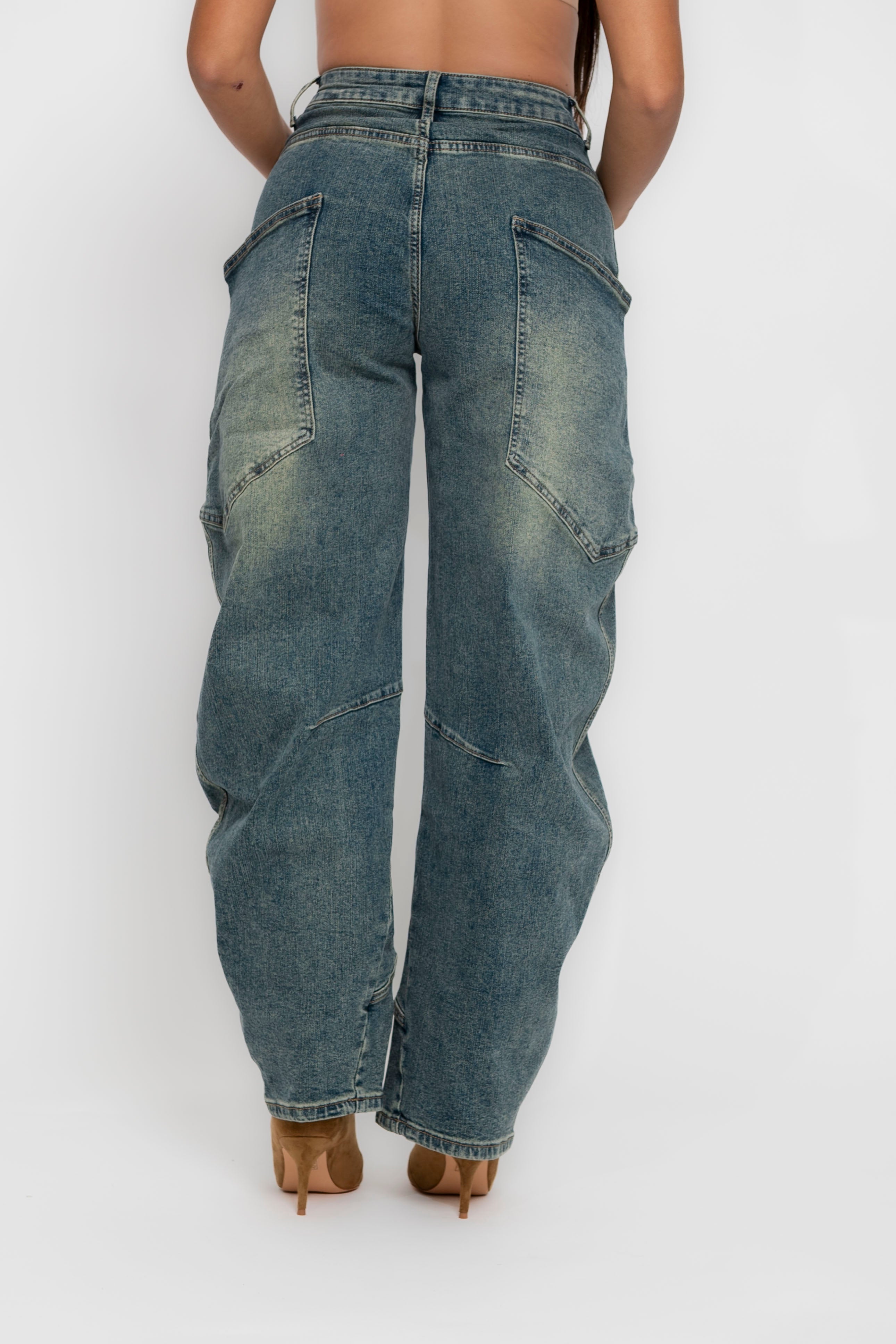 Jeans ballon tascone sabbiato