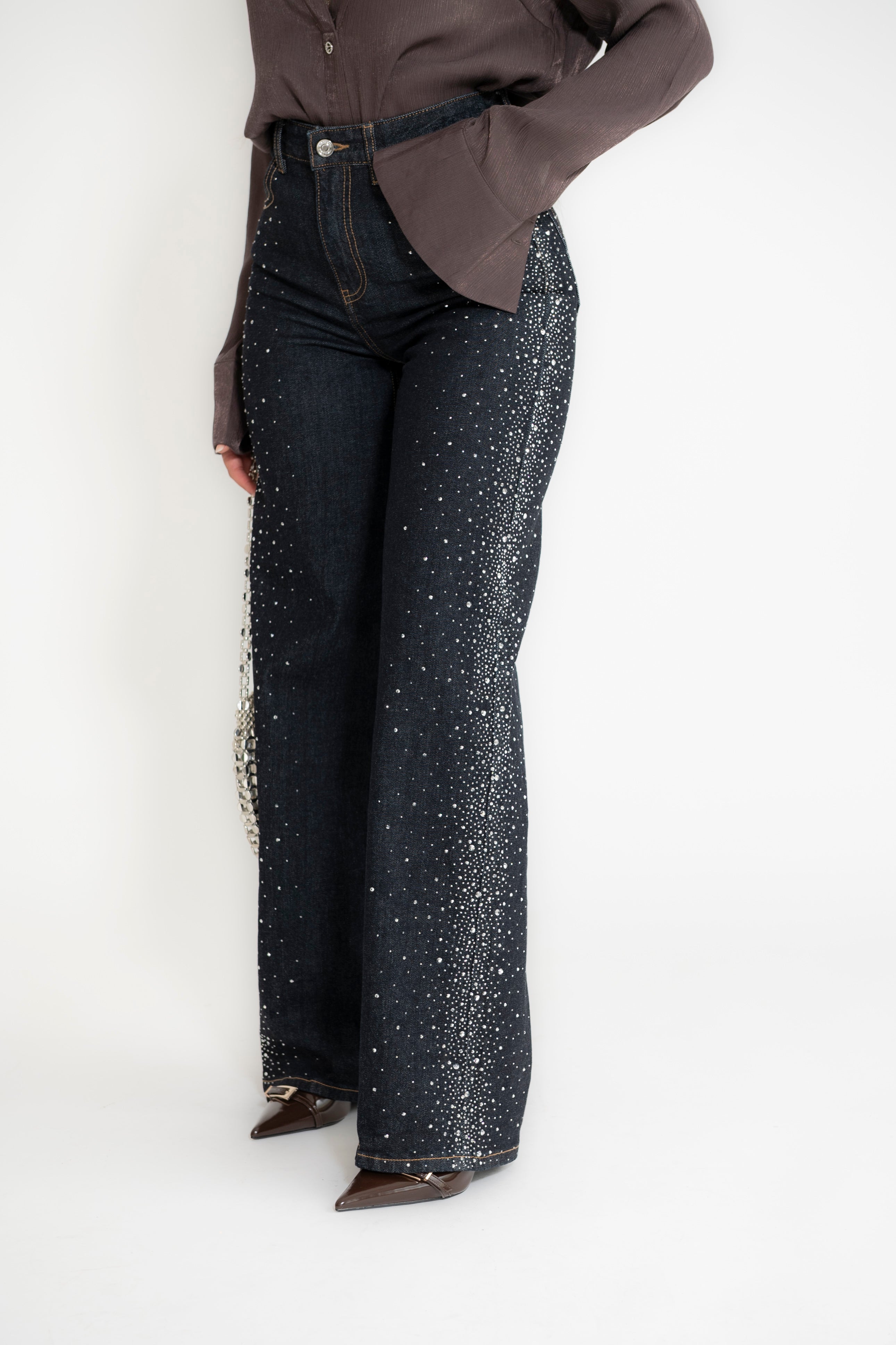 Jeans palazzo con strass