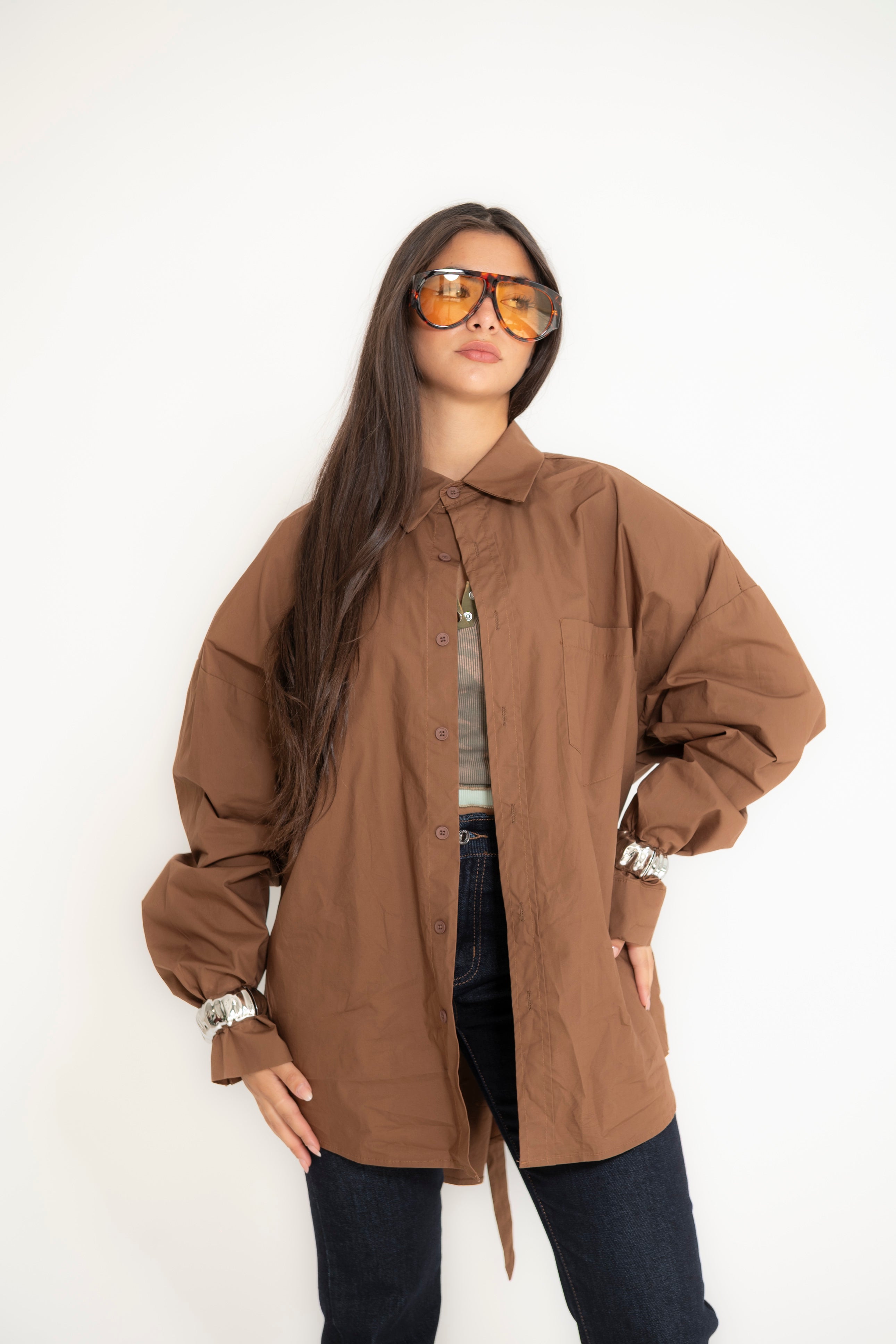 Camicia con apertura brown