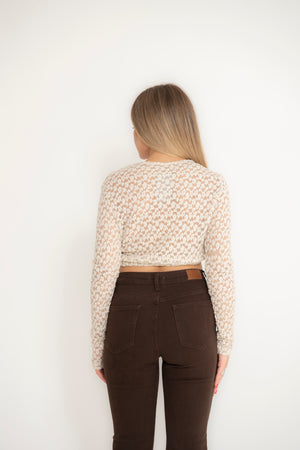 Maglia crop con micro fiori e dettaglio gold