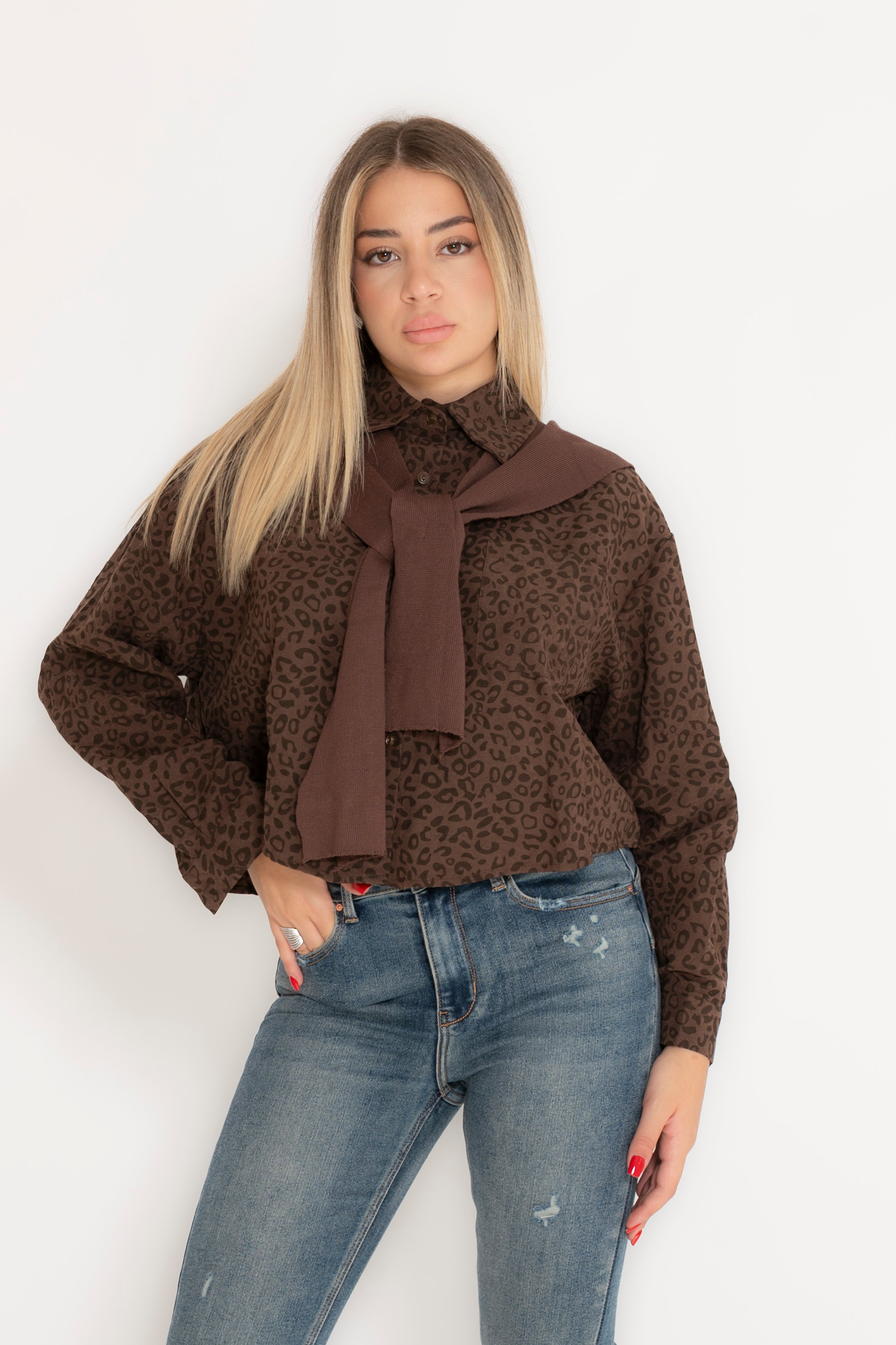 Camicia crop animalier