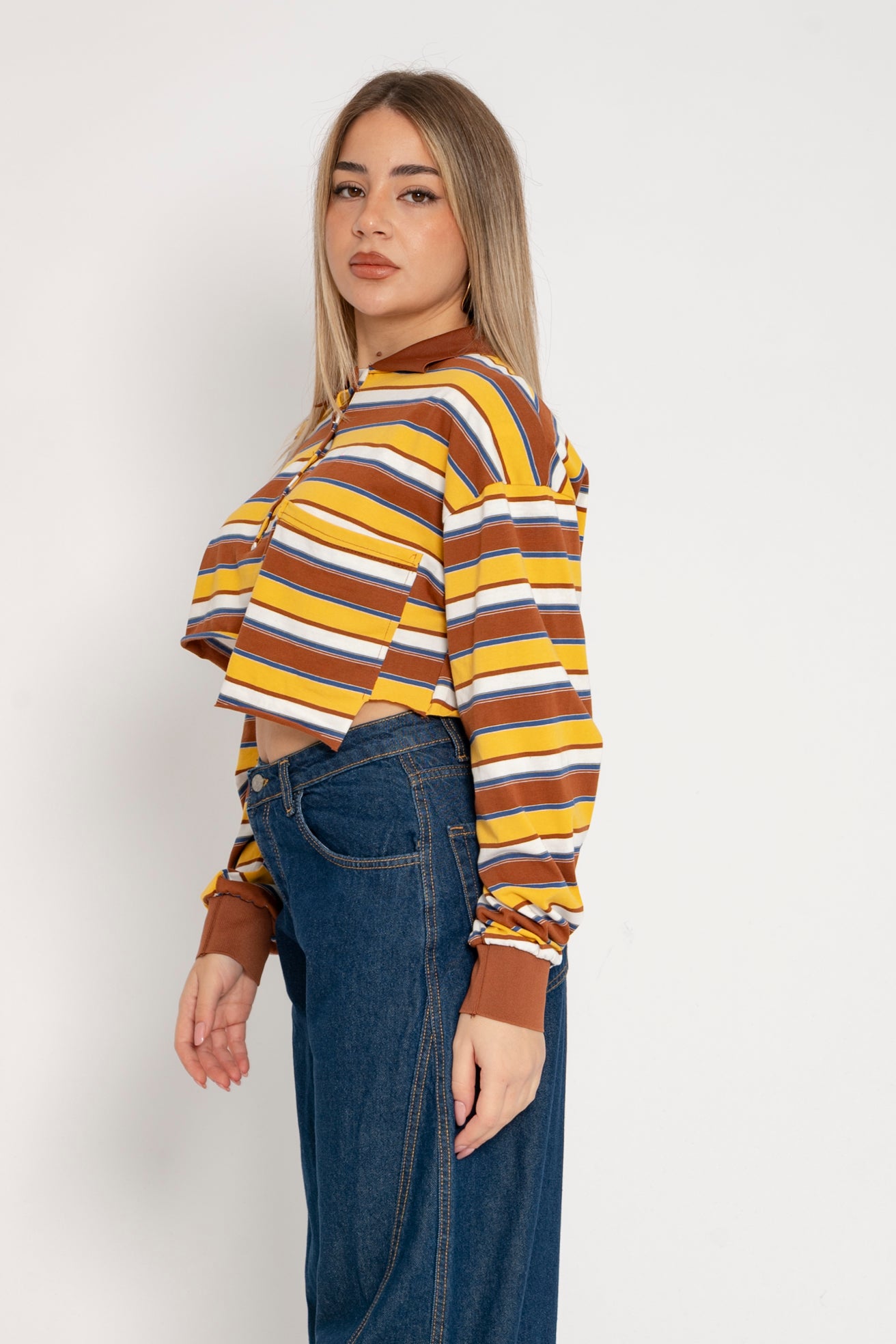 Polo crop a righe