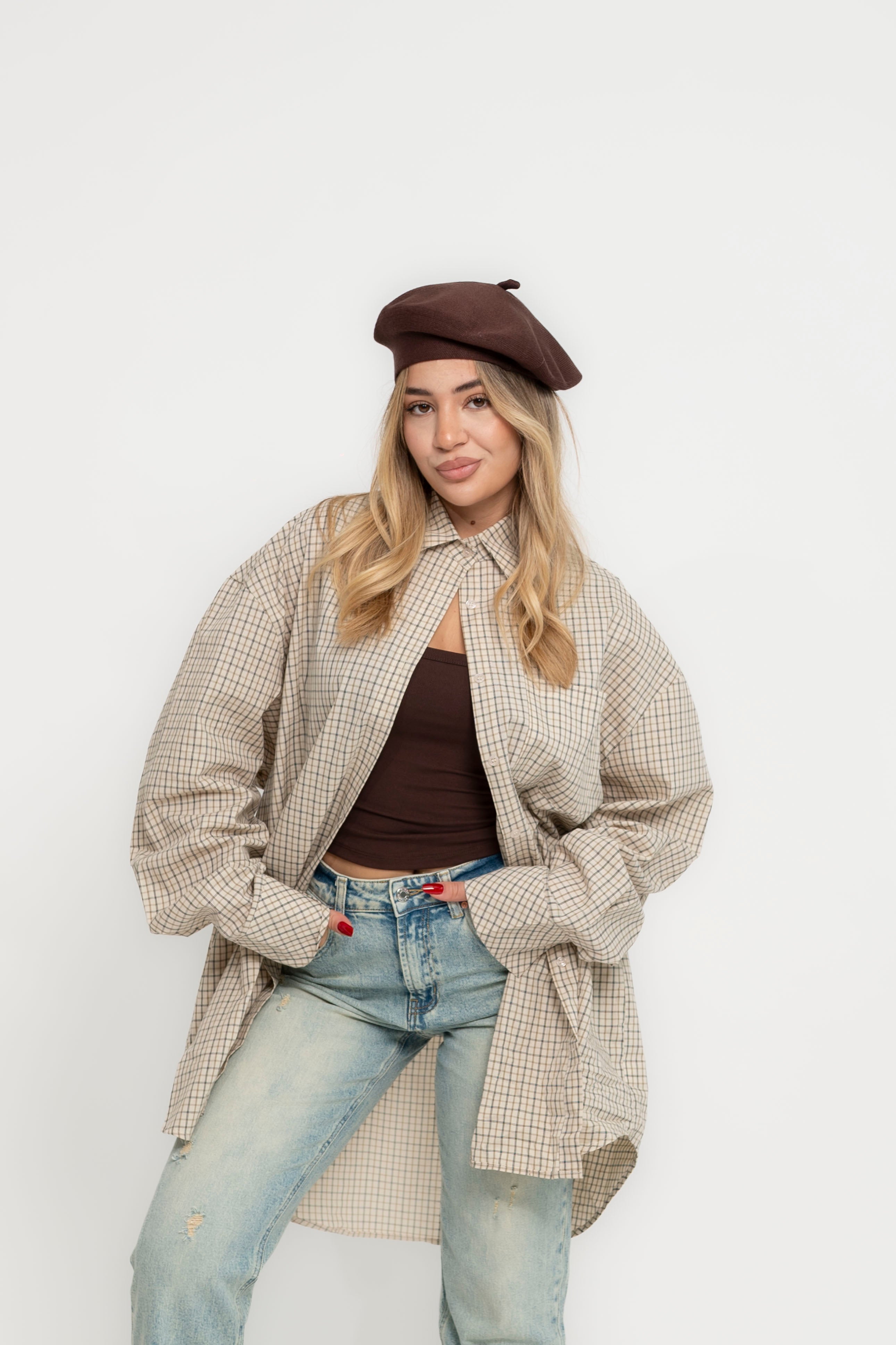 Camicia quadri beige