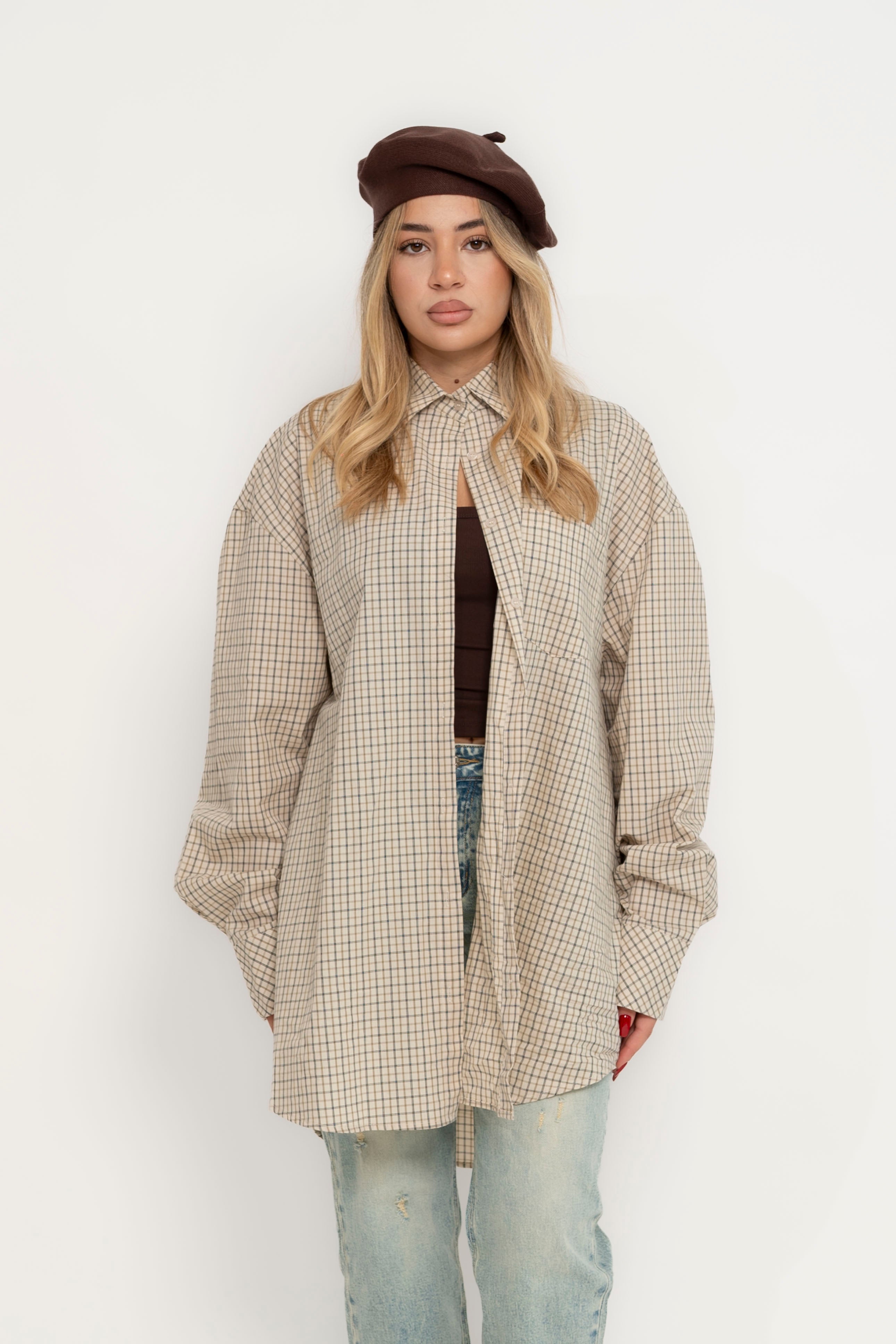 Camicia quadri beige