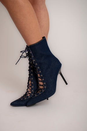 Stivaletti con stringhe in denim