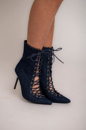 Stivaletti con stringhe in denim