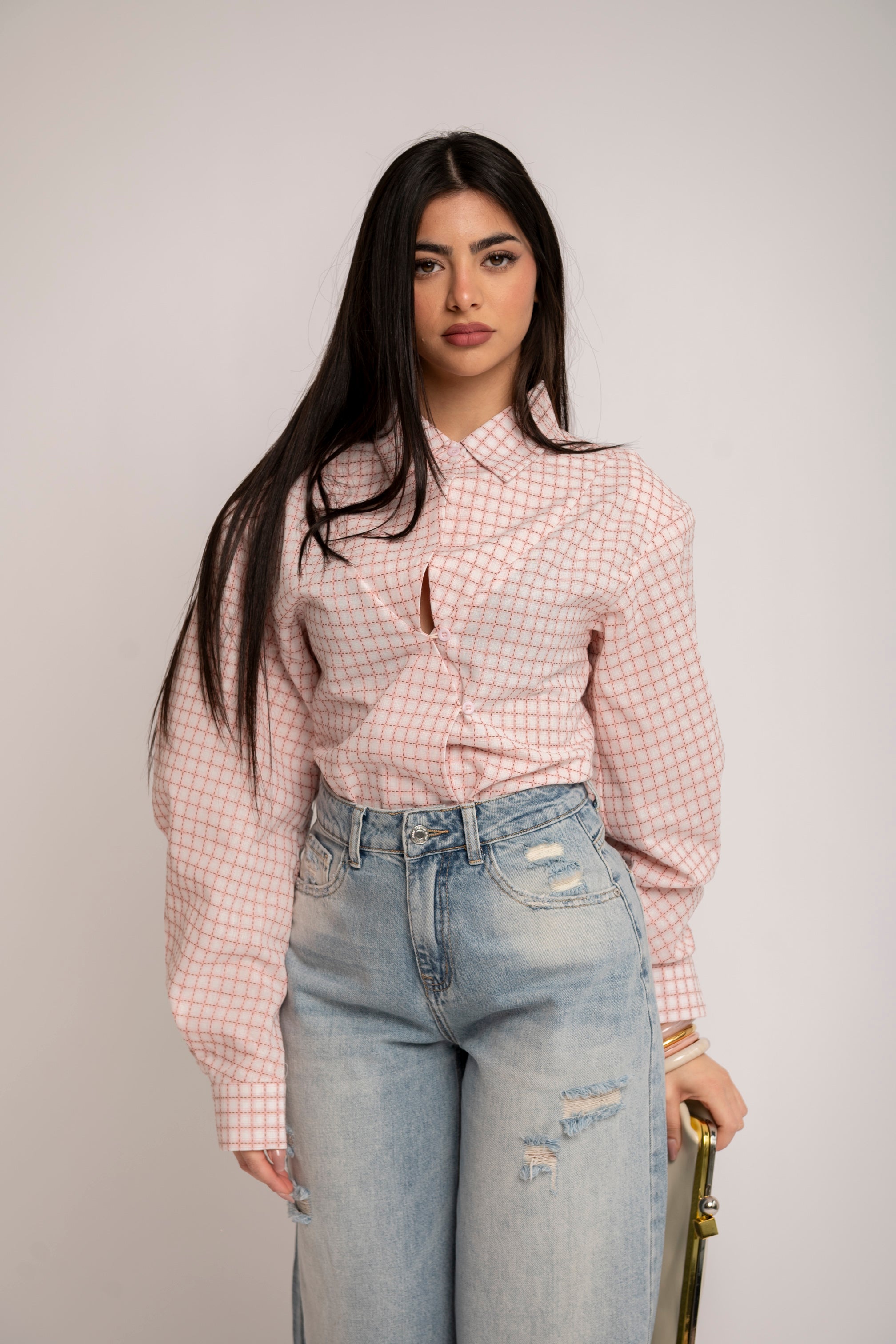 Camicia con bottone asimmetrico pink