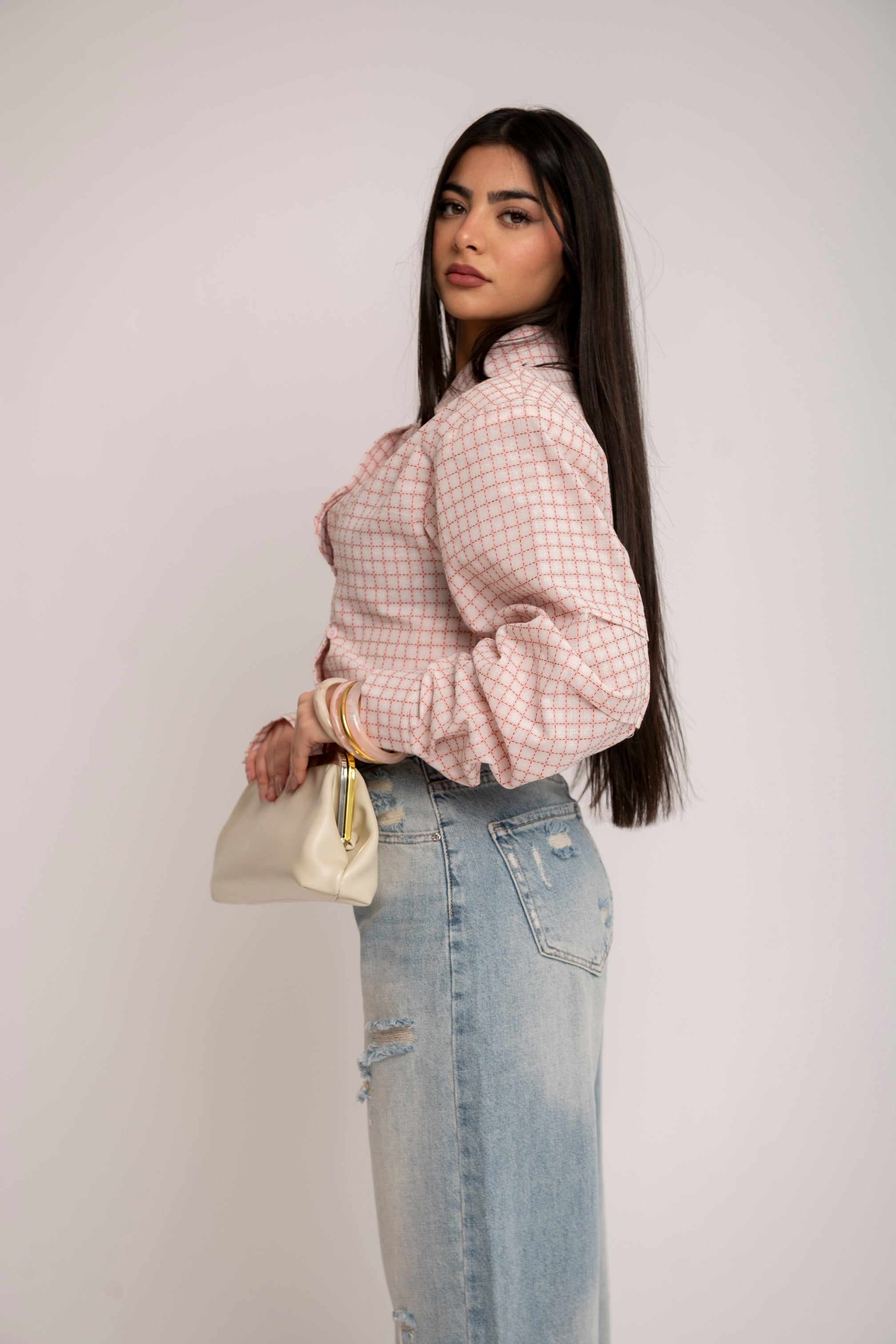 Camicia con bottone asimmetrico pink