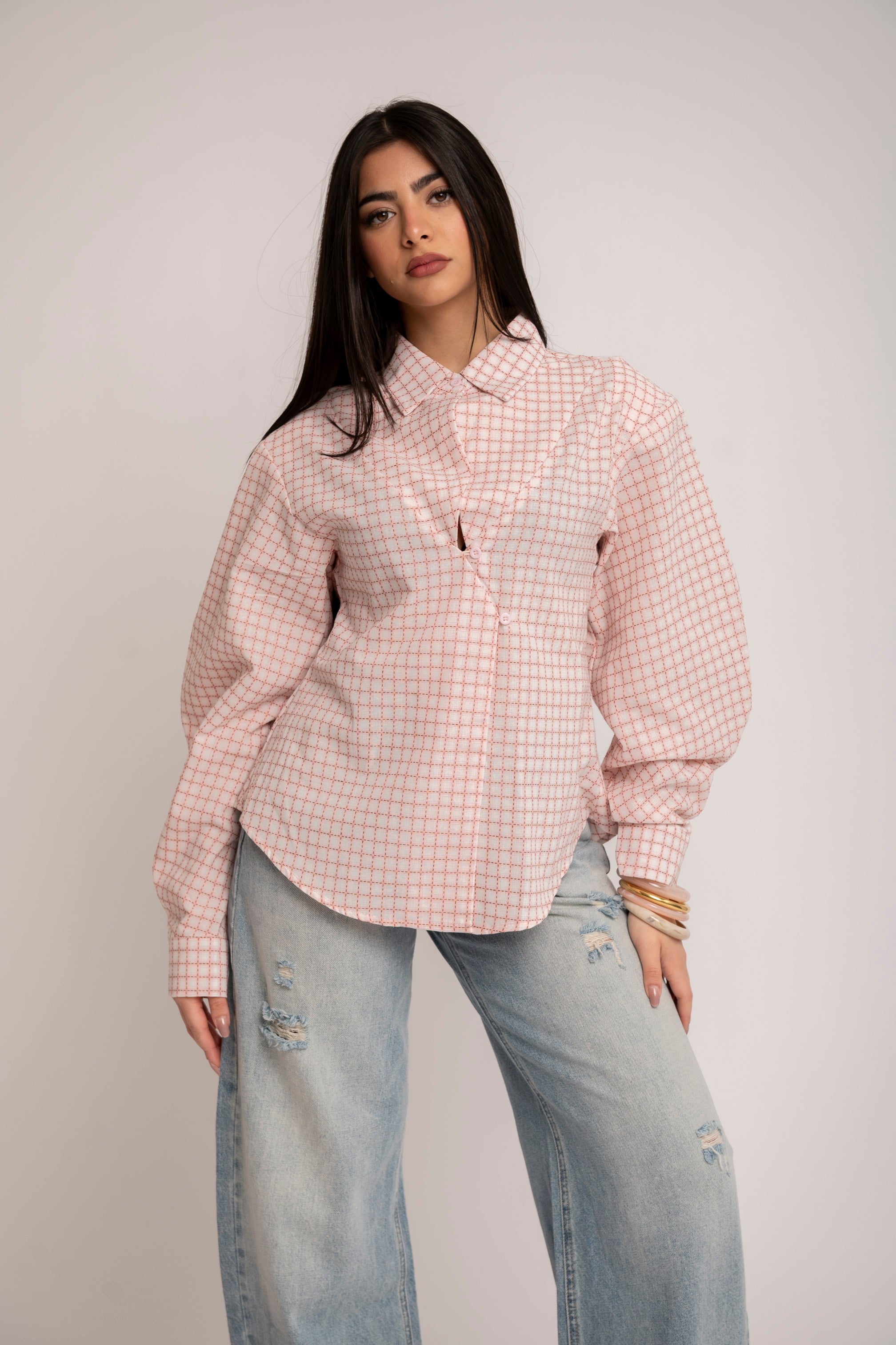 Camicia con bottone asimmetrico pink