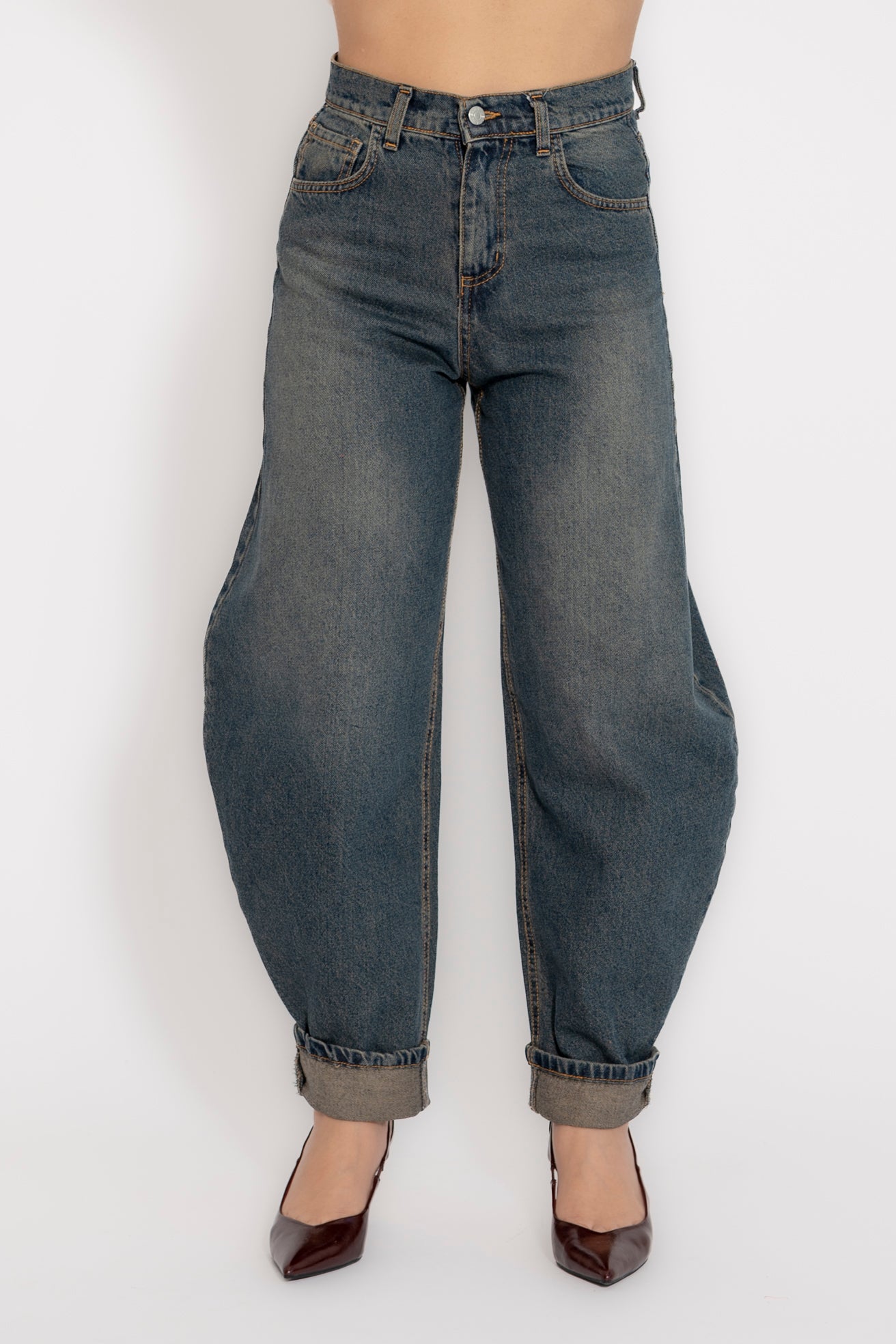 Jeans ballon con piega
