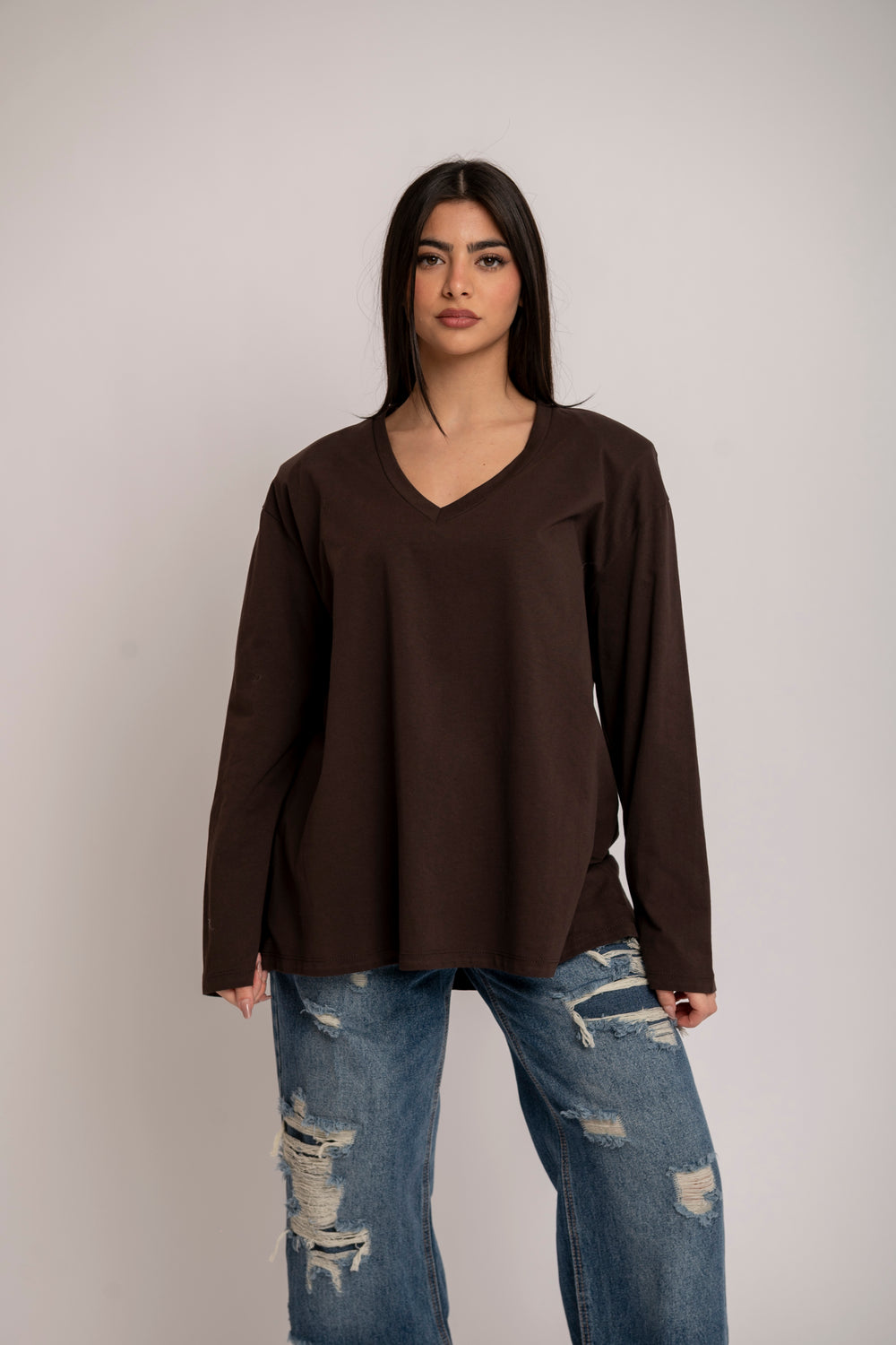 Long sleeve scollo a V
