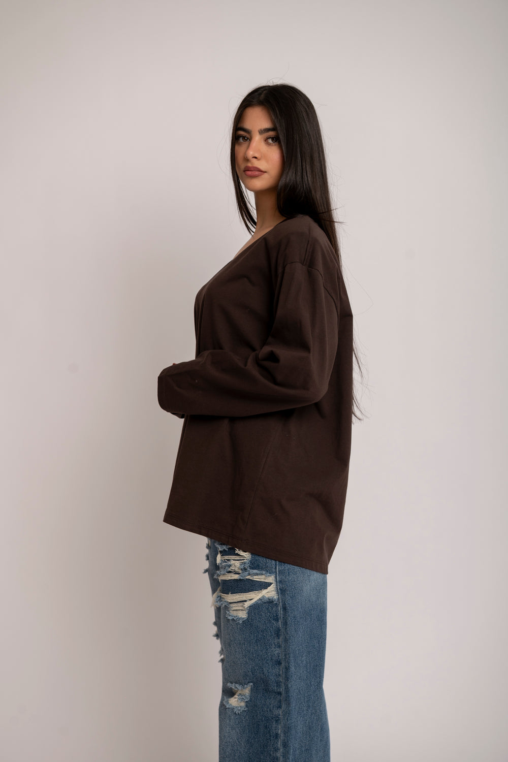 Long sleeve scollo a V