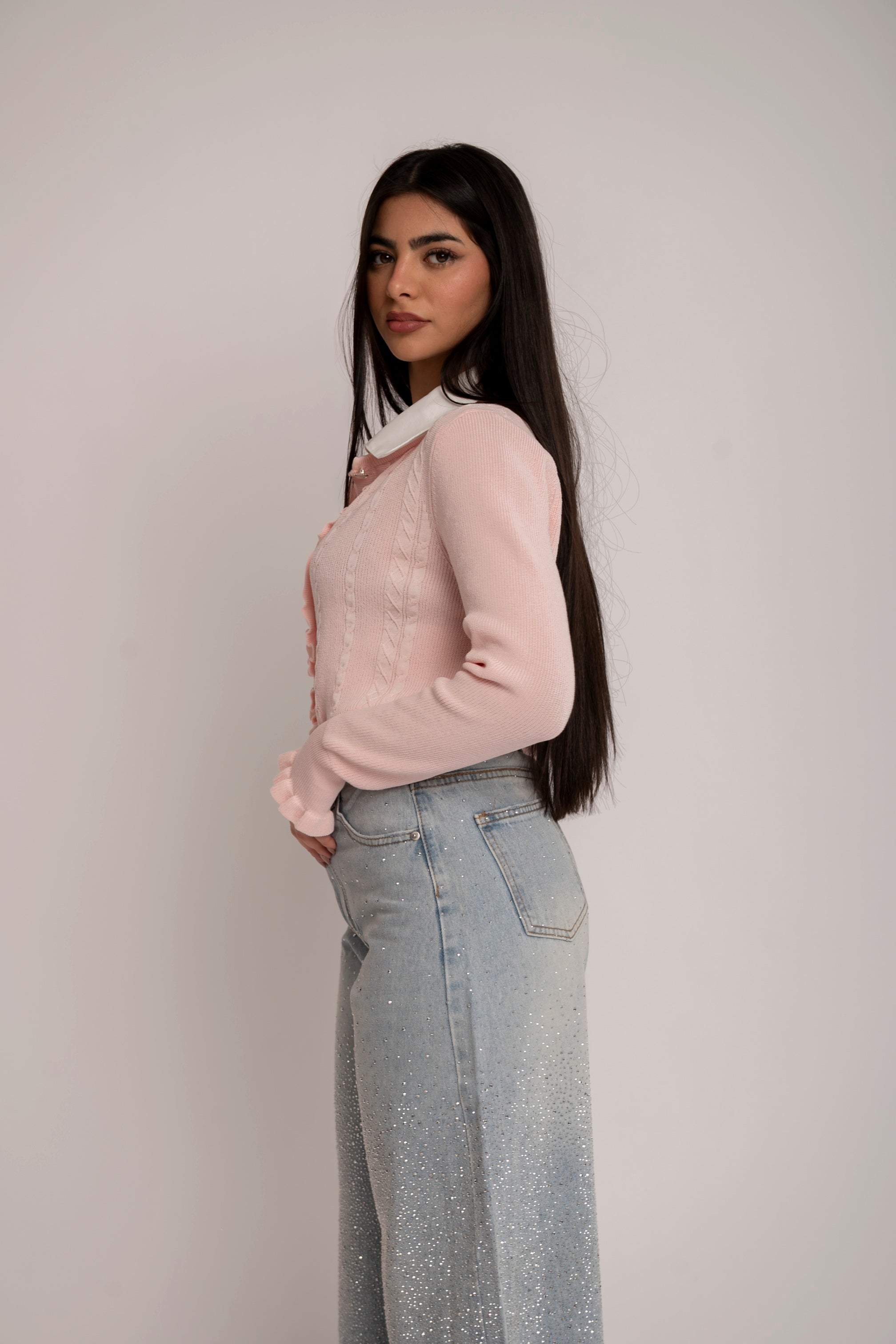 Maglia cardigan in filo pink