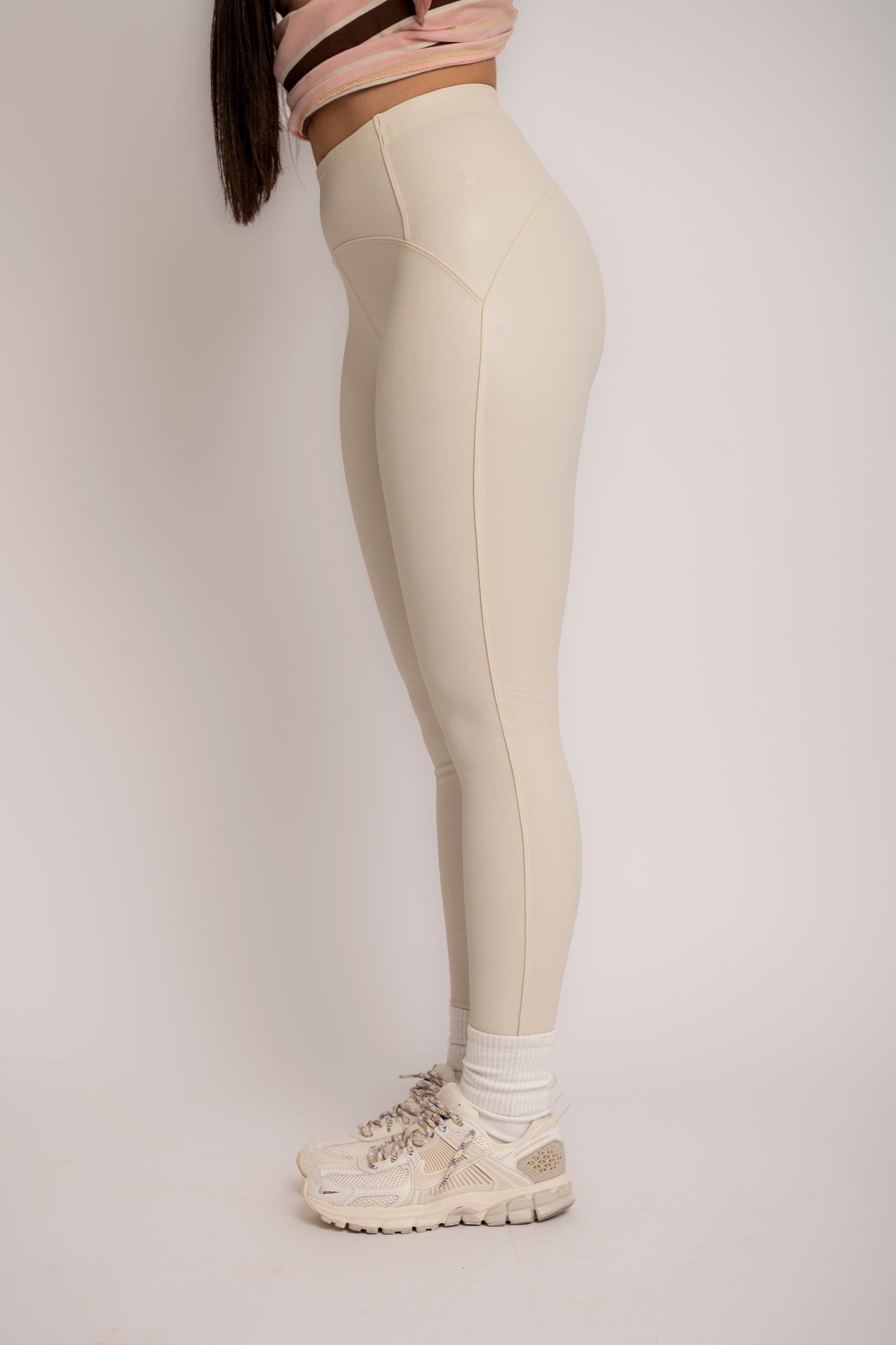 Leggings in ecopelle felpato  panna